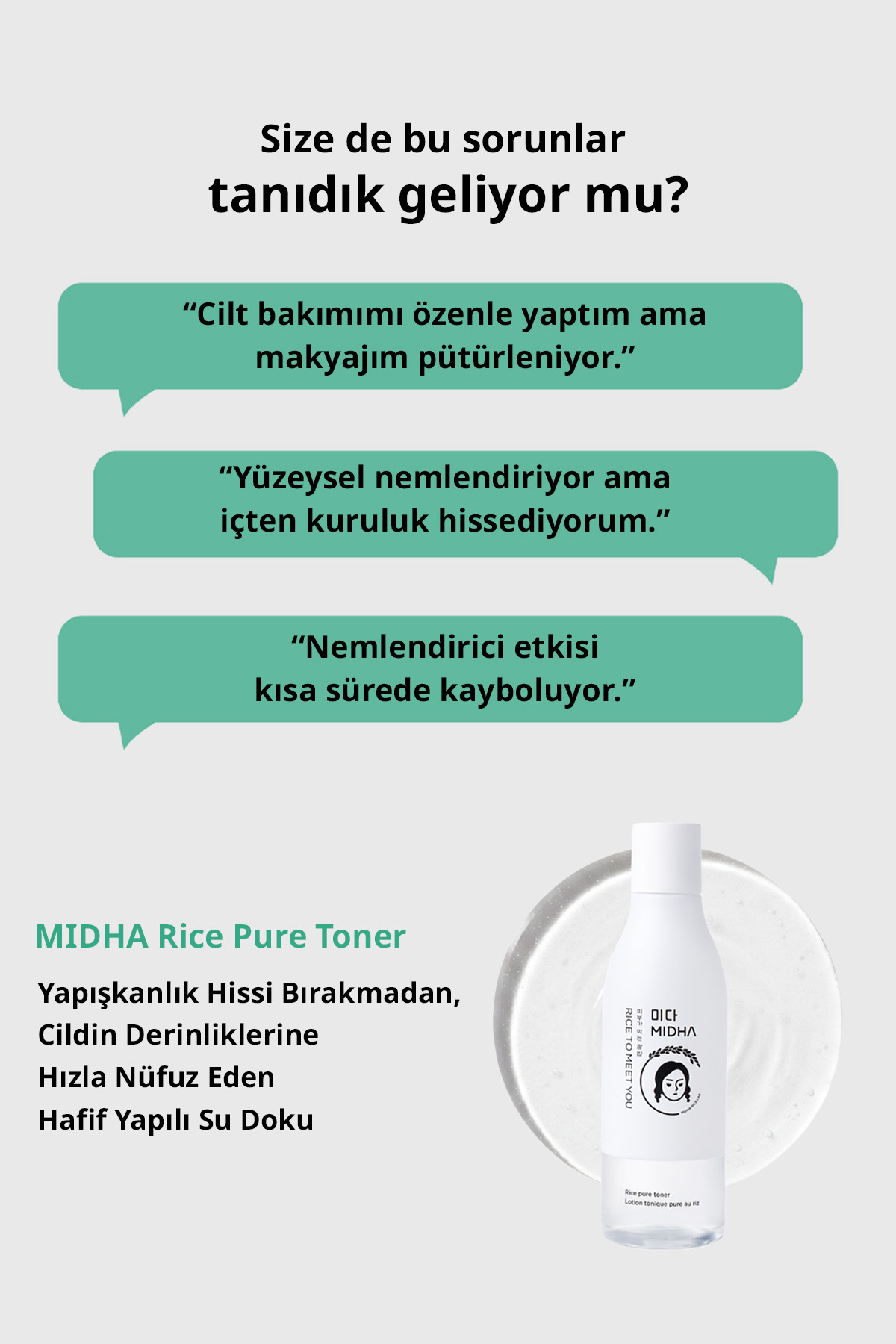 %77 Pirinç Suyu İçeren, Hassas ve Kuru Ciltlere Özel Nemlendirici Tonik Rice Pure Toner — MIDHA004 — تصویر 3 از 9