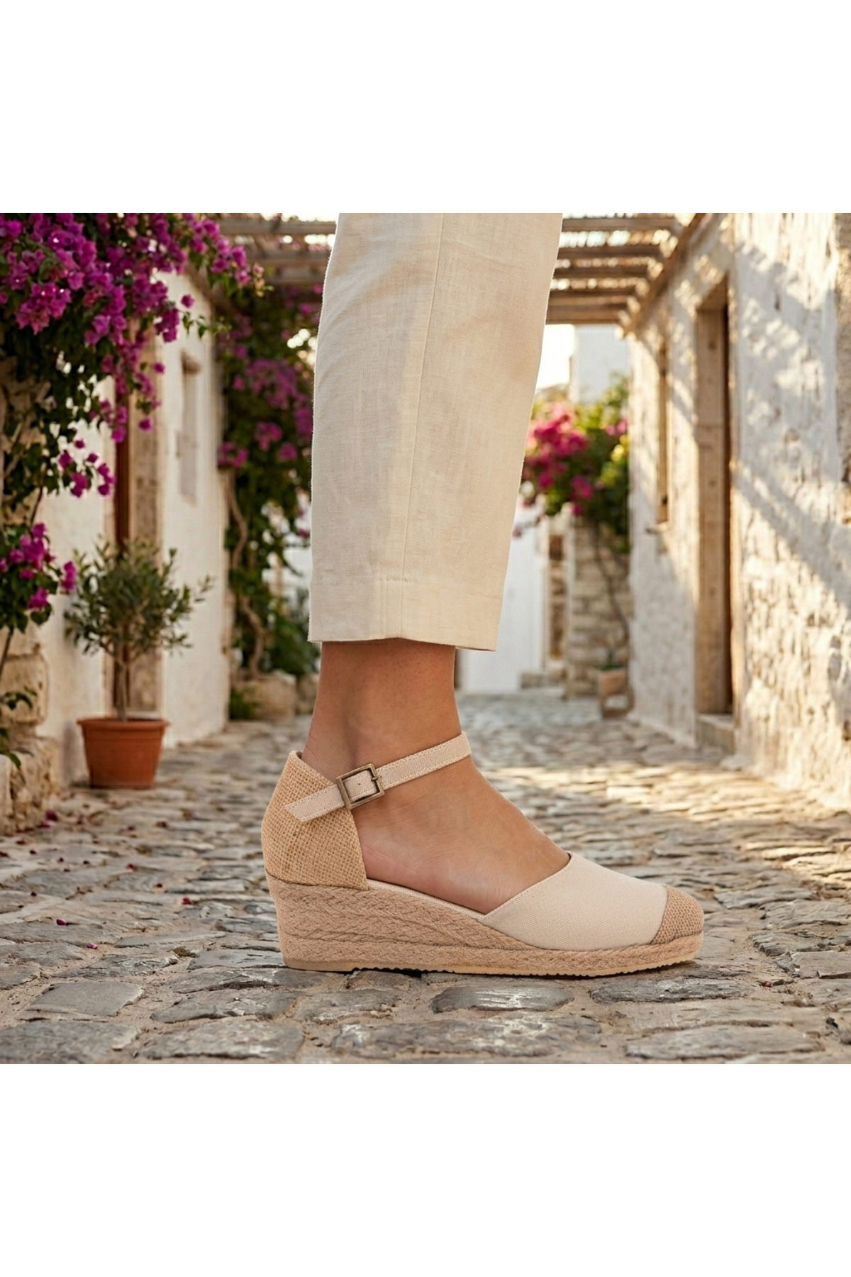 Real Handmade Beige Wicker Jute Band Casual Women Espadril Handmade