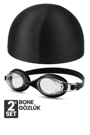 Telvesse Set Yüzücü Gözlüğü Kumaş Bone Set Yüzme Havuz Deniz Gözlüğü Siyah 4