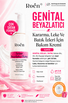 Roen Genital Bölge Beyazlatıcı Krem, Bikini Bölgesi, Dirsek, Koltuk Altı, İnt...