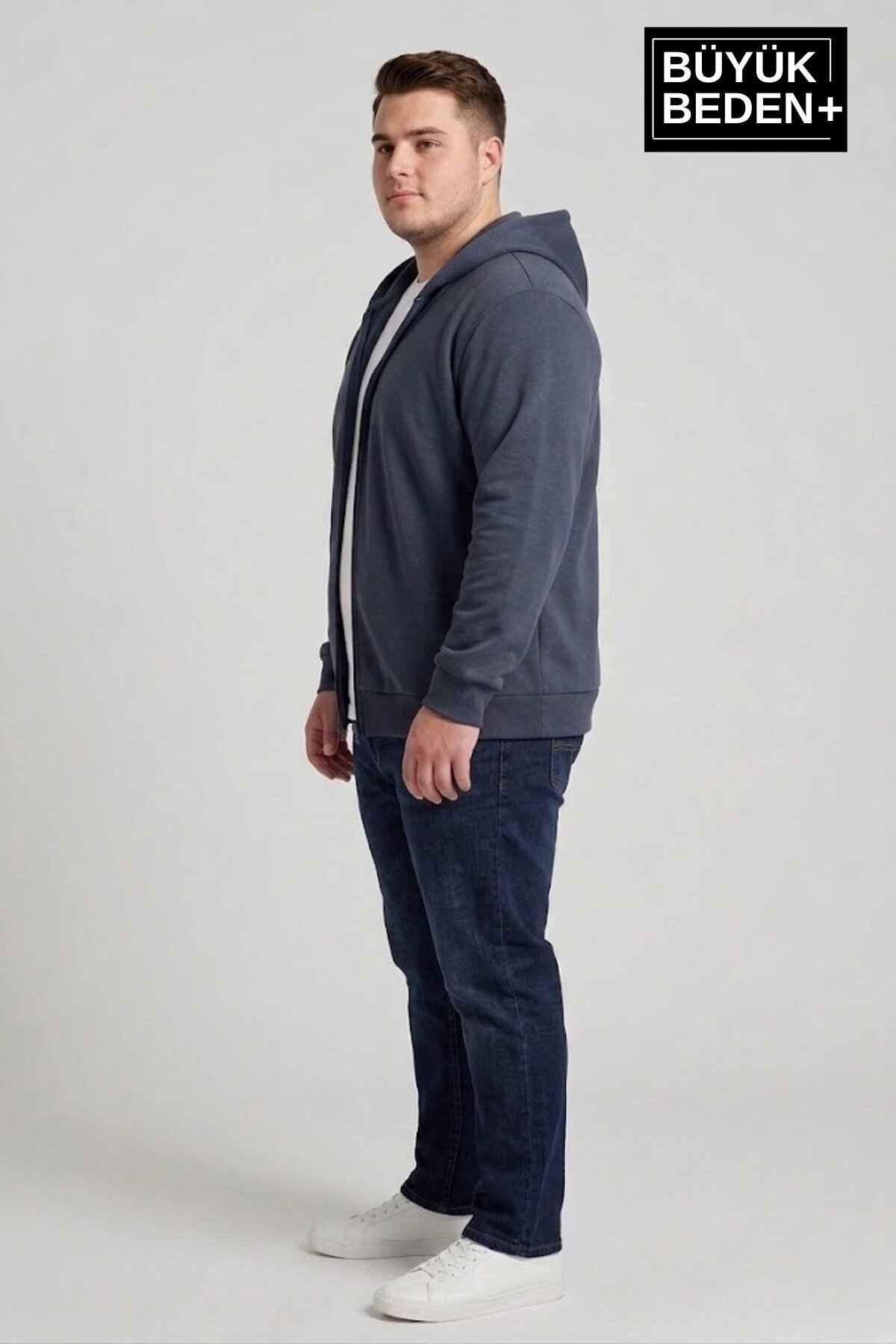 Süperlife Erkek Büyük Beden Fermuarlı Kapüşonlu ince Sweatshirt Hırka - Rahat Kalıp SPR26BHR960 görsel 3