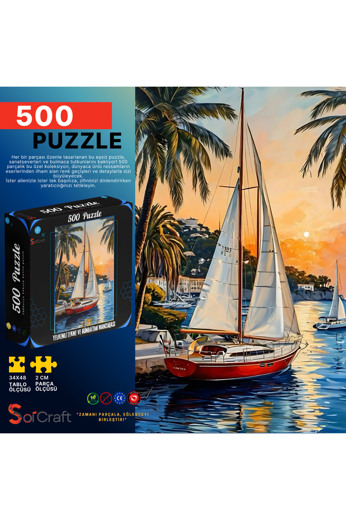 Soi Craft 500 Parça Puzzle Yelkenli Tekne ve Palmiyeler Deniz