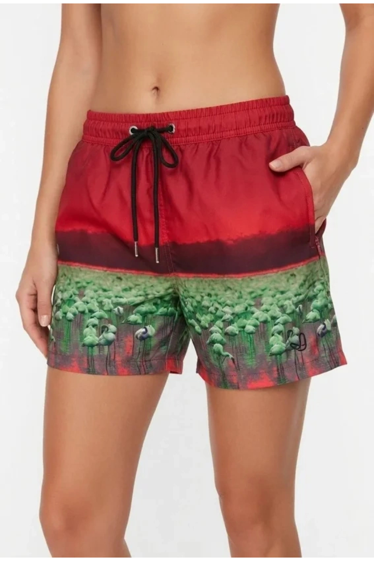 Generic Brands Swim Shorts with Zipper Pockets and Mesh Lining, Quick Drying Premium - Red