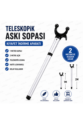 vitrinraf Mağaza Tekstil Askı Sopası Teleskopik Kıyafet İndirme Aparatı 2 Met...