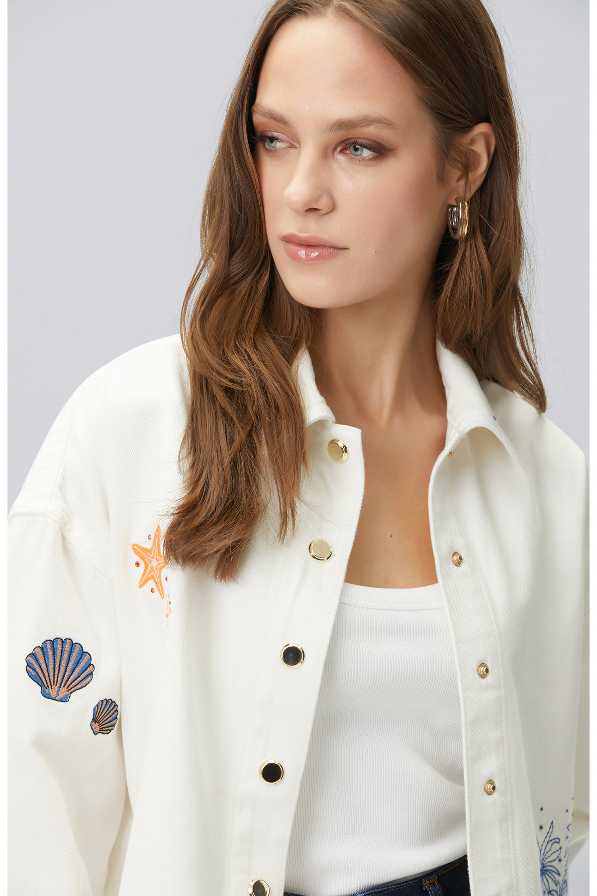 Network  Beyaz Nakış ve Artwork Detaylı Denim Mont - Görsel 2