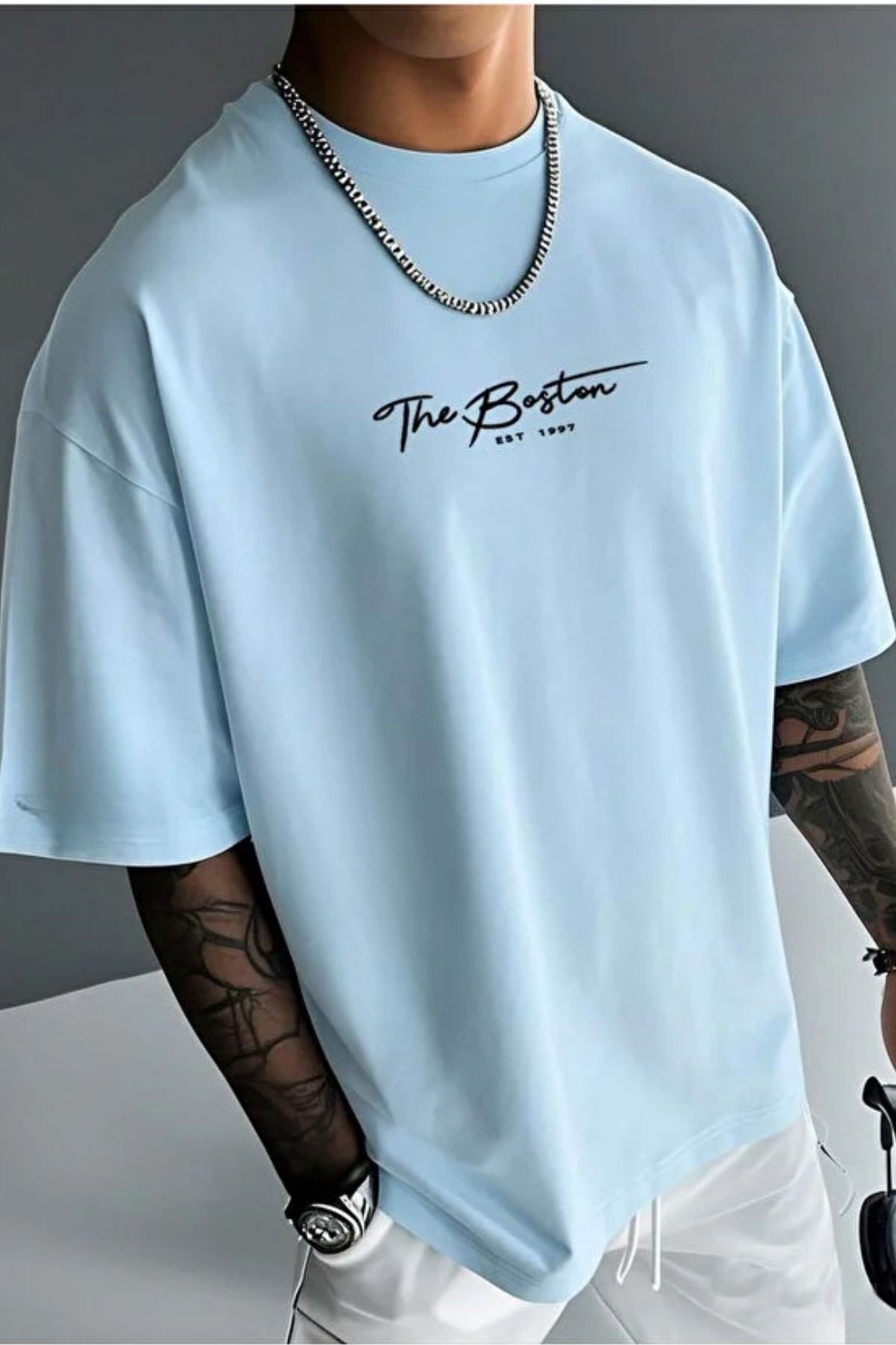 T-shirt- THE BOSTON Printed Oversized Crew Neck Short Sleeve T-Shirt