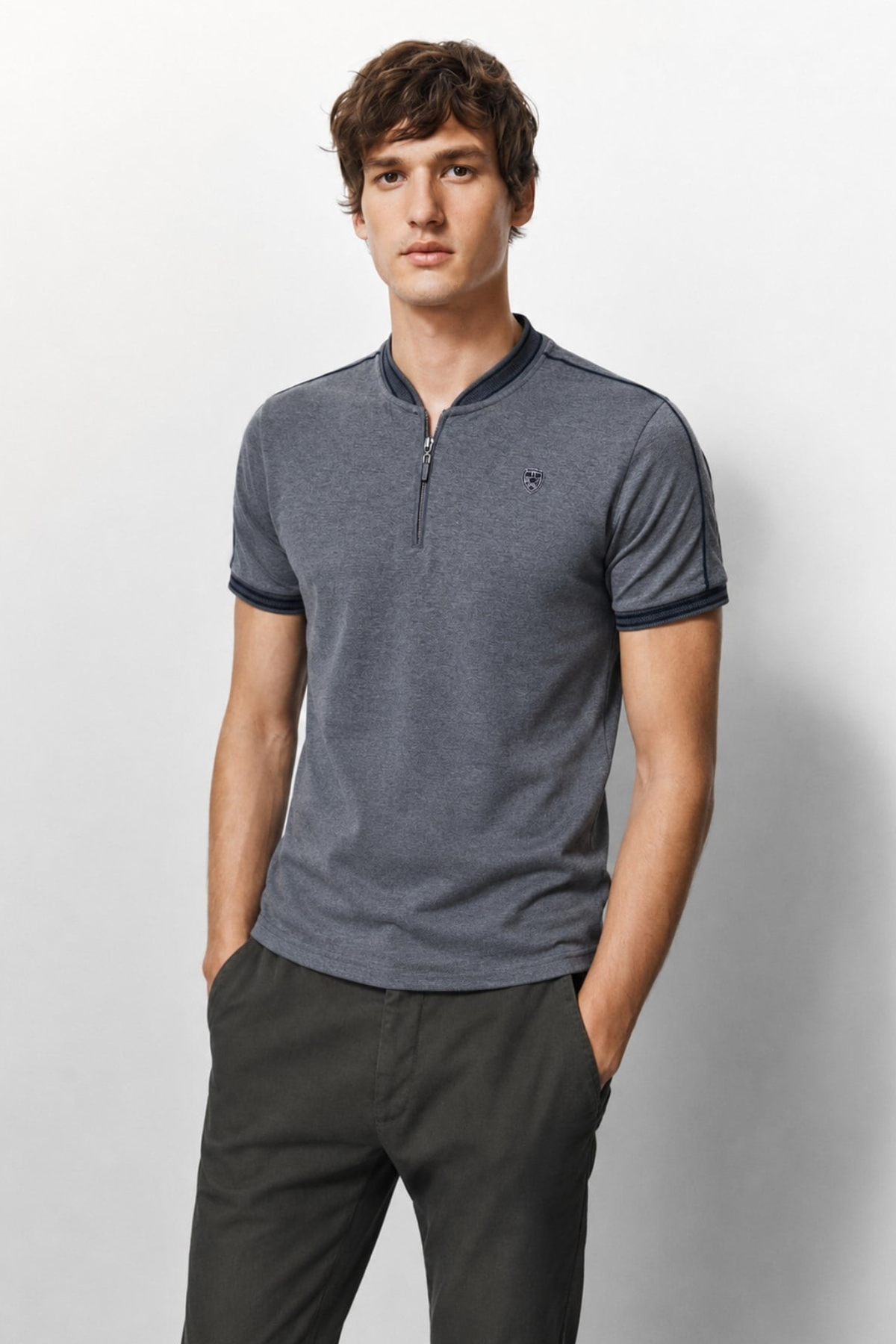 Anthracite Polo Neck Men's T-Shirt 9281