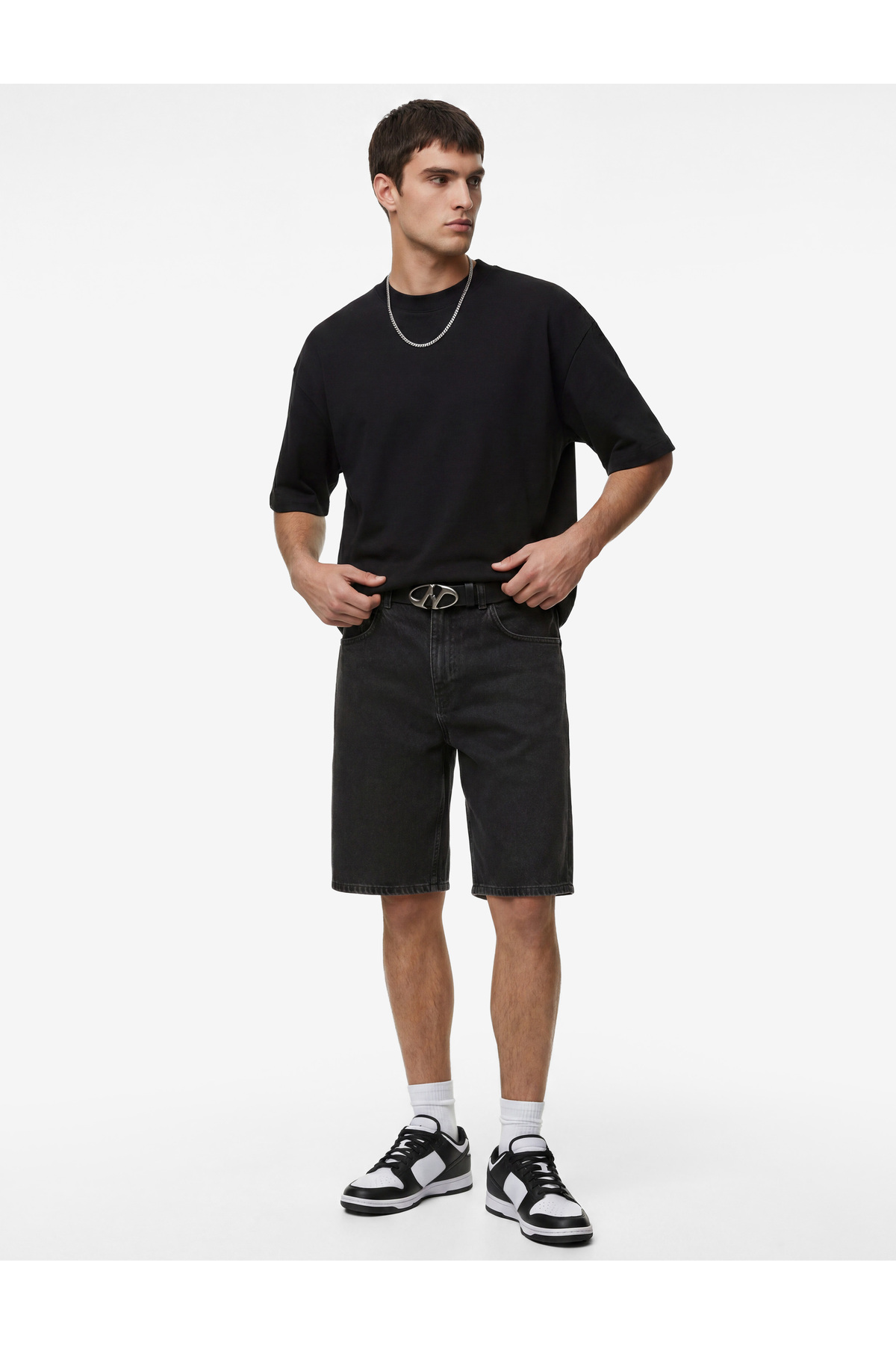 Pamuklu Kısa Kollu Bisiklet Yaka Basic Oversize Tişört