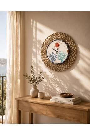 home inn Coastal Coral Duvar Saati 43 CM Modern Yazlık Dekoru