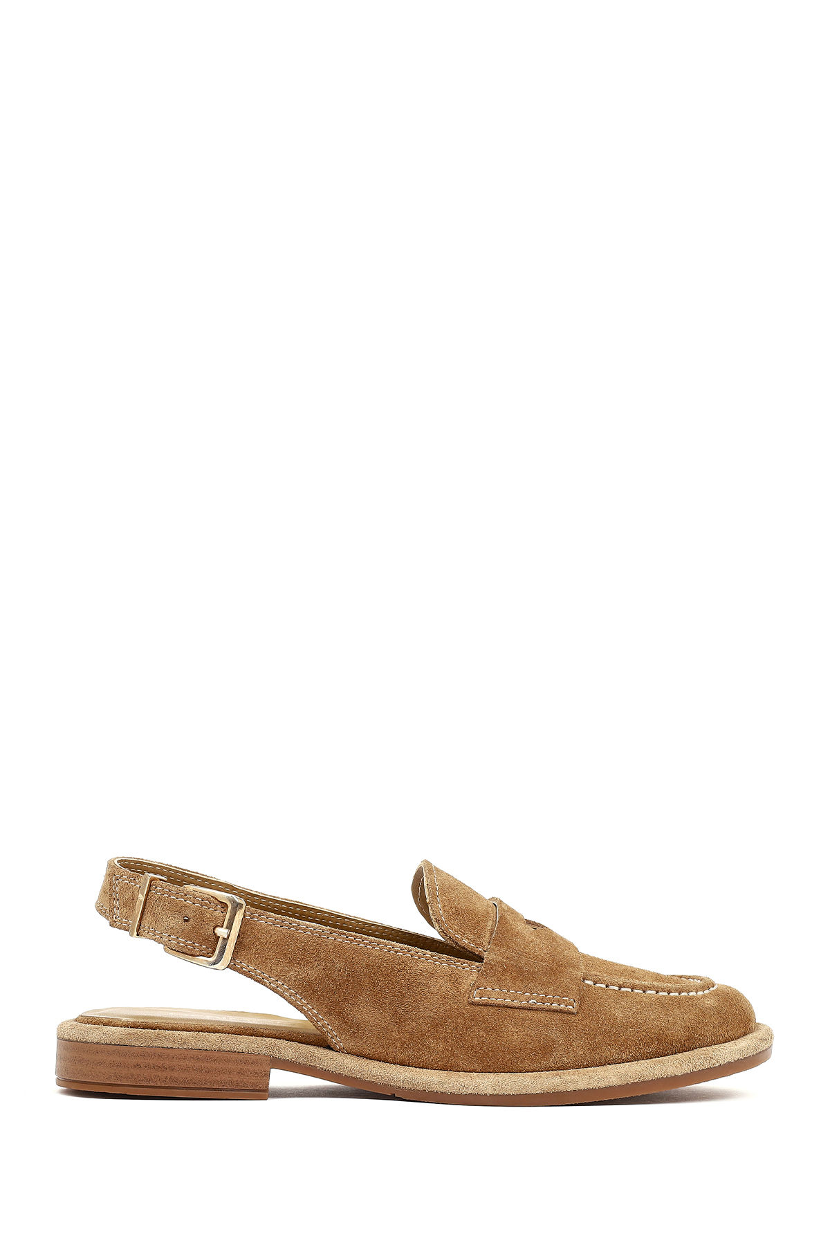 Women's Beige Open Back Suede Leather Loafers 26PFD201410