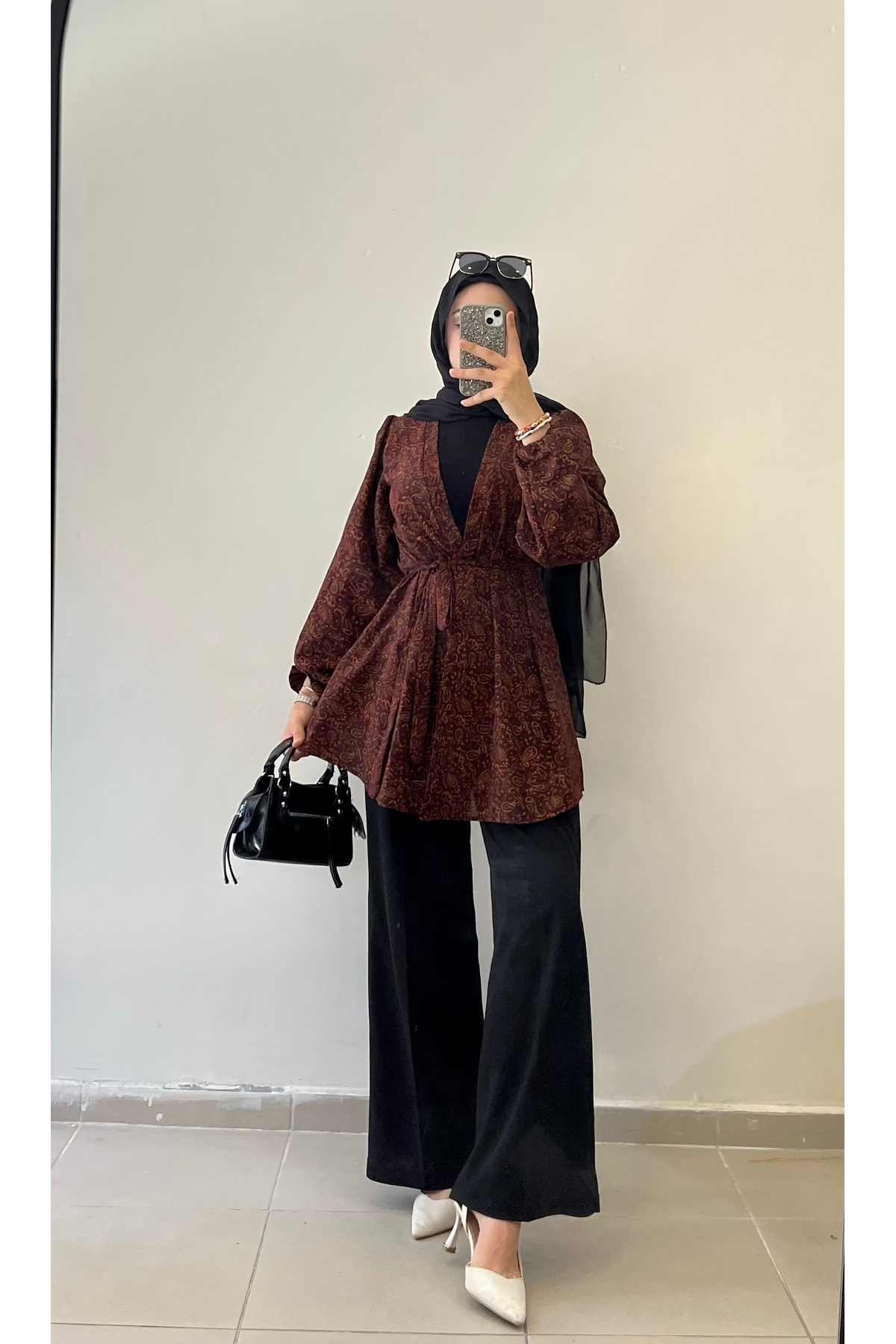 DİLEKBUTİK balon kol yazlık kimono osmanlı desen görsel 3