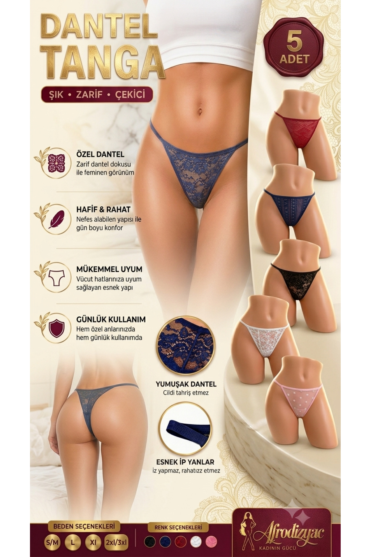 Afrodizyac 5'li Dantel Tanga