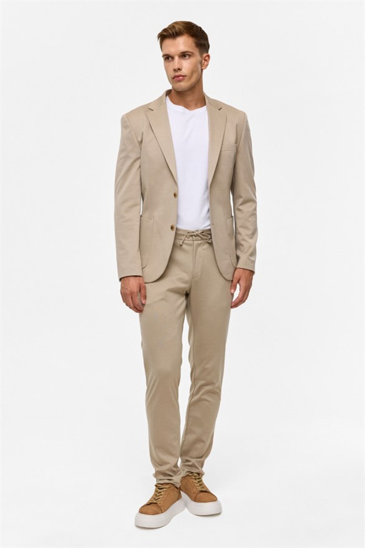 Bej Slim Mono Yaka Düz Torba Cep 6 Drop Takım Elbise — بژ TK1006900379 — تصویر 2 از 8