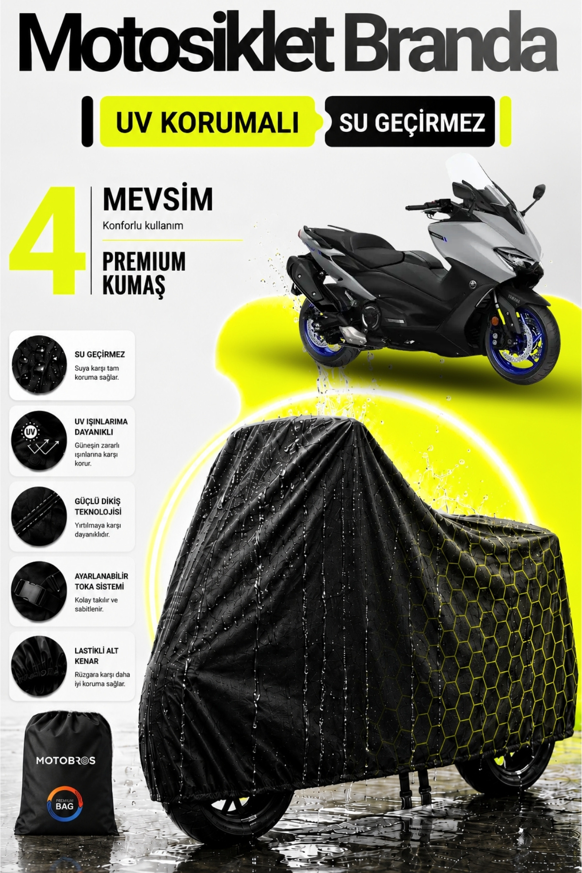 Motobros Motosiklet Branda Yamaha Tmax Siyah Su Geçirmez Dayanıklı