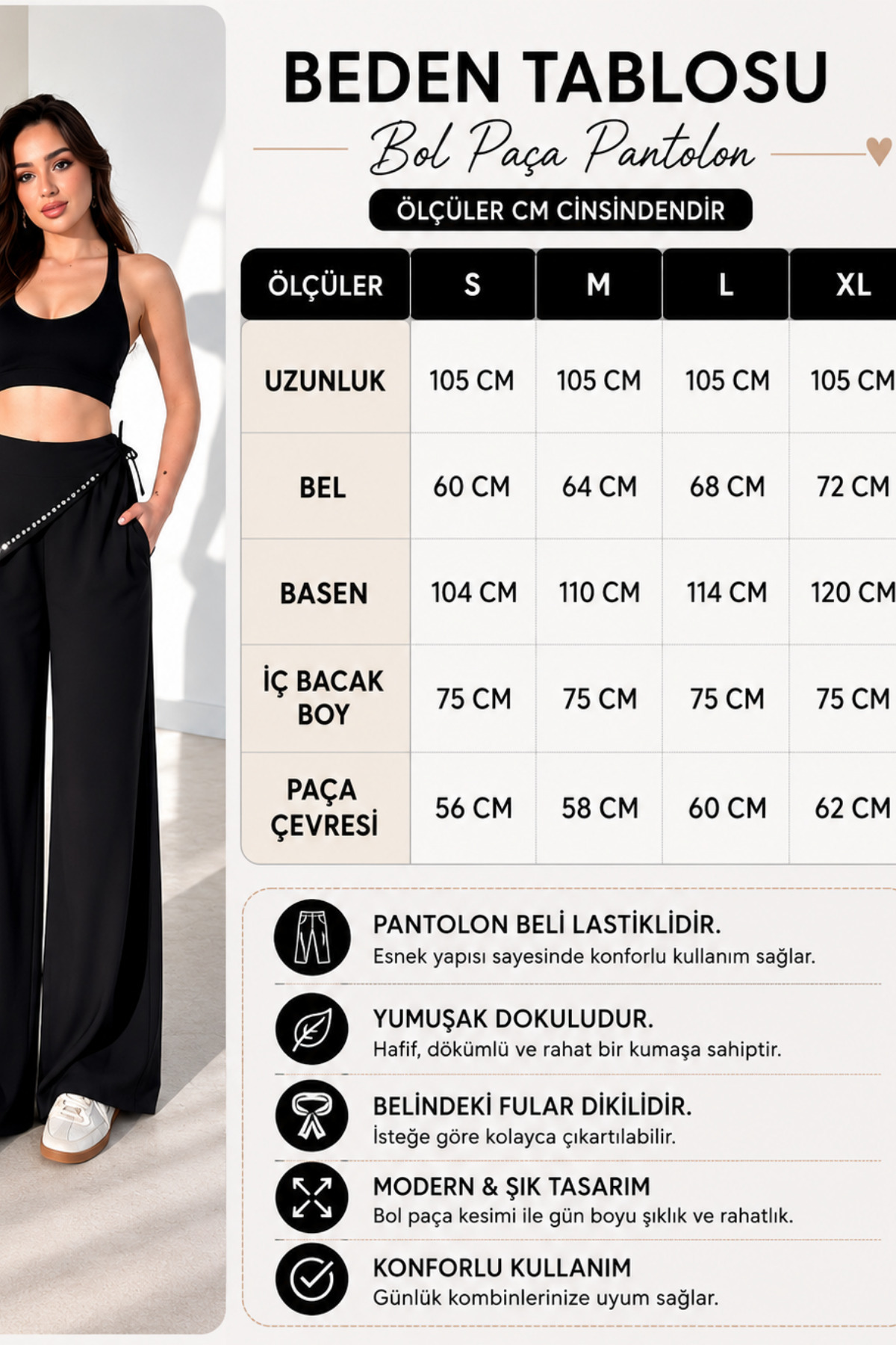 MİROR  Kadın Kahverengi Taşlı Fular Detay Bol Paça Yüksek Bel Pantolon - Görsel 2
