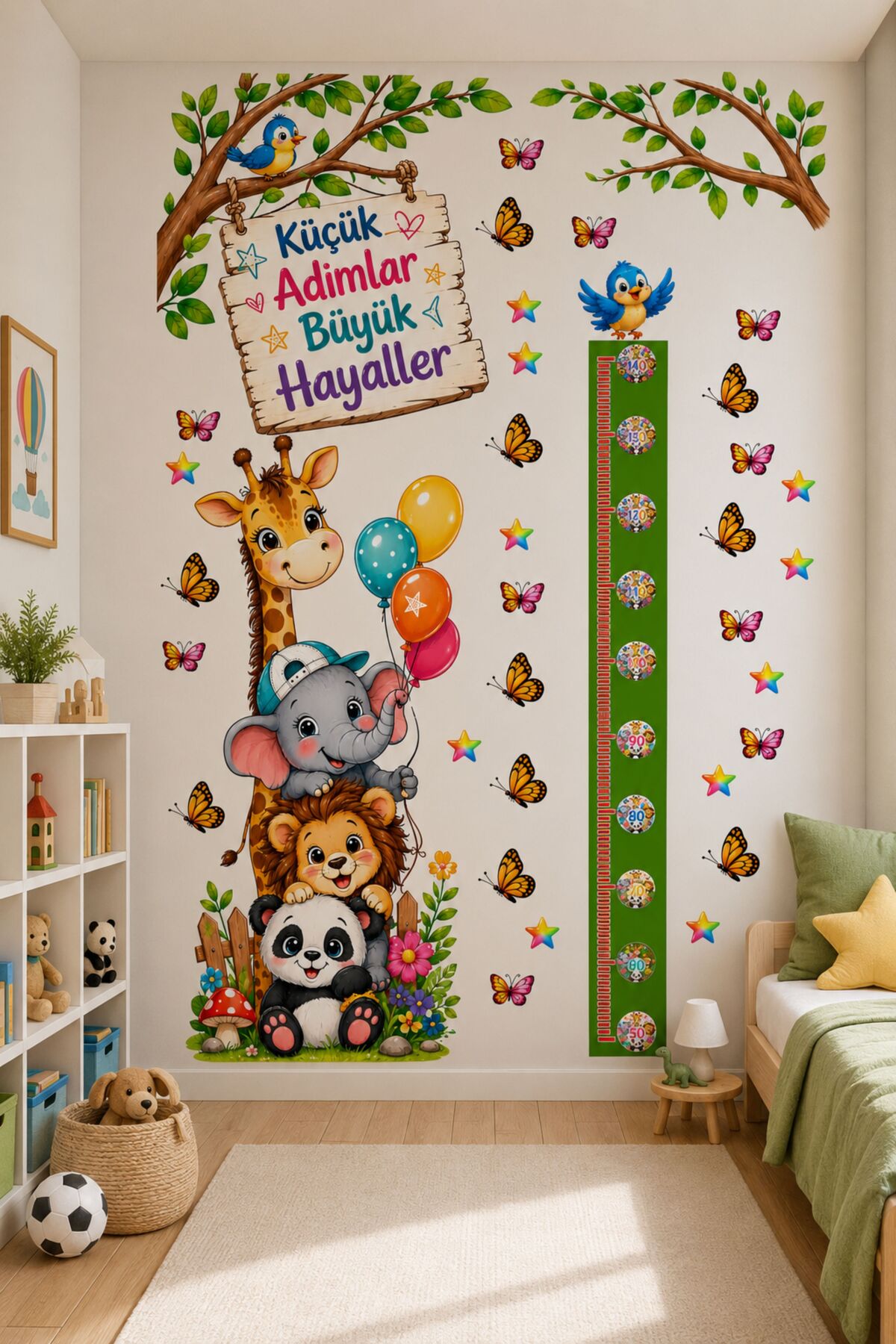 Cute Animals Themed Height Gauge Wall Sticker Set Kids Room Wall Sticker Set