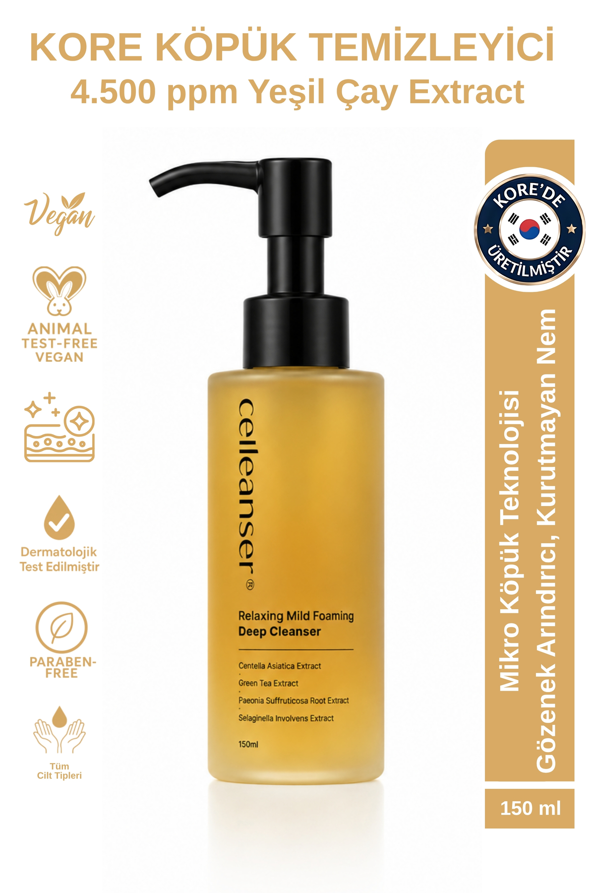 celleanser Kore Yüz Temizleme Köpüğü - Yeşil Çay Ve Centella Destekli Yatıştırıcı Mikro Köpük — CelleanserRelaxingMildFoamingCleanser