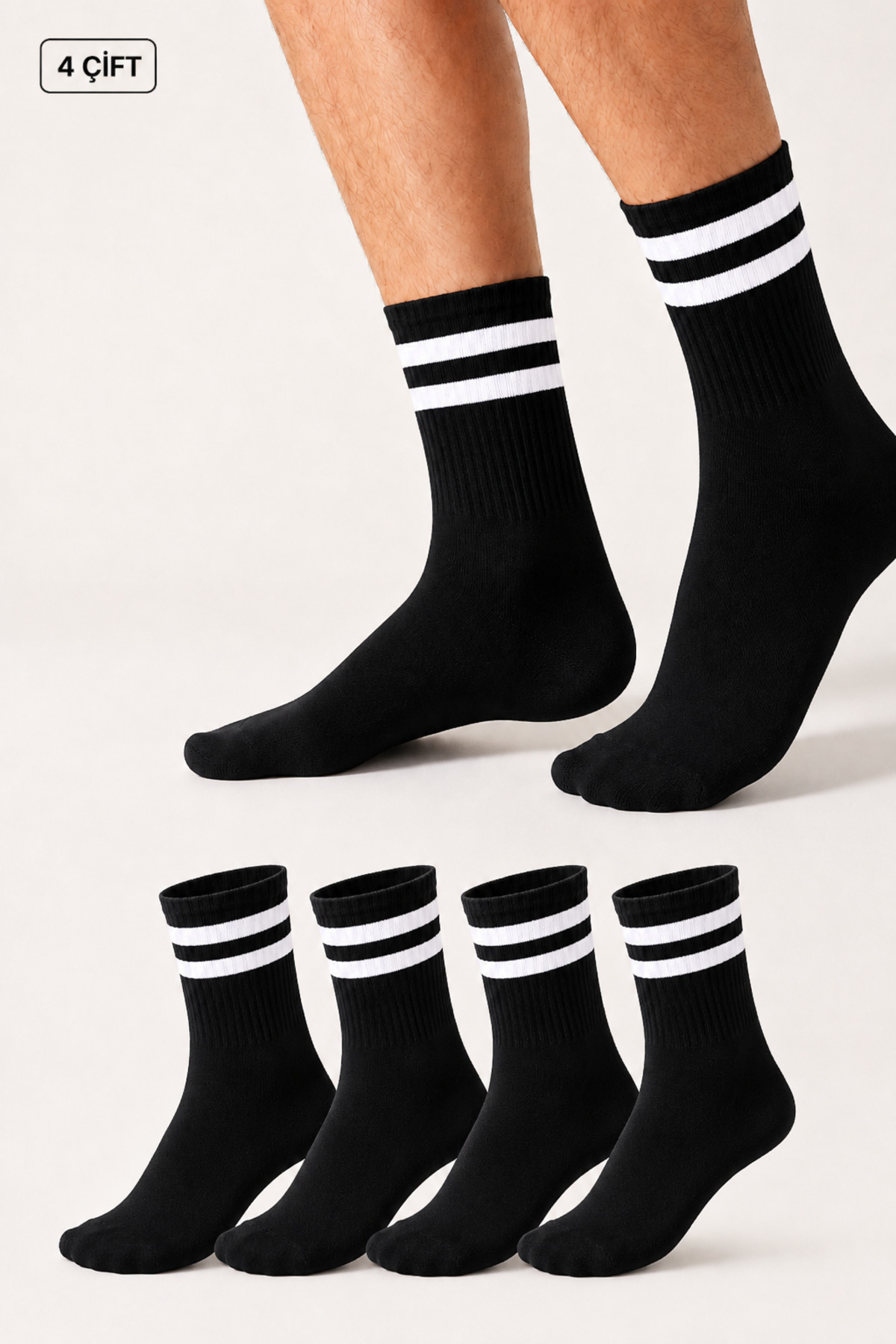 WORTHY SOCKS 4'lü Çizgili Pamuklu Kolej Tenis Kolej görsel 2