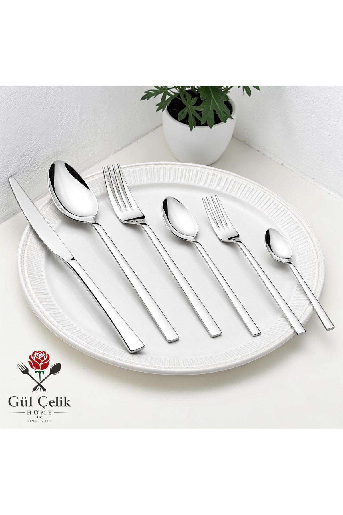 KAVEH Gül Çelik 72 Parça 12 Kişilik Sade Çatal Bıçak Kaşık Seti 18