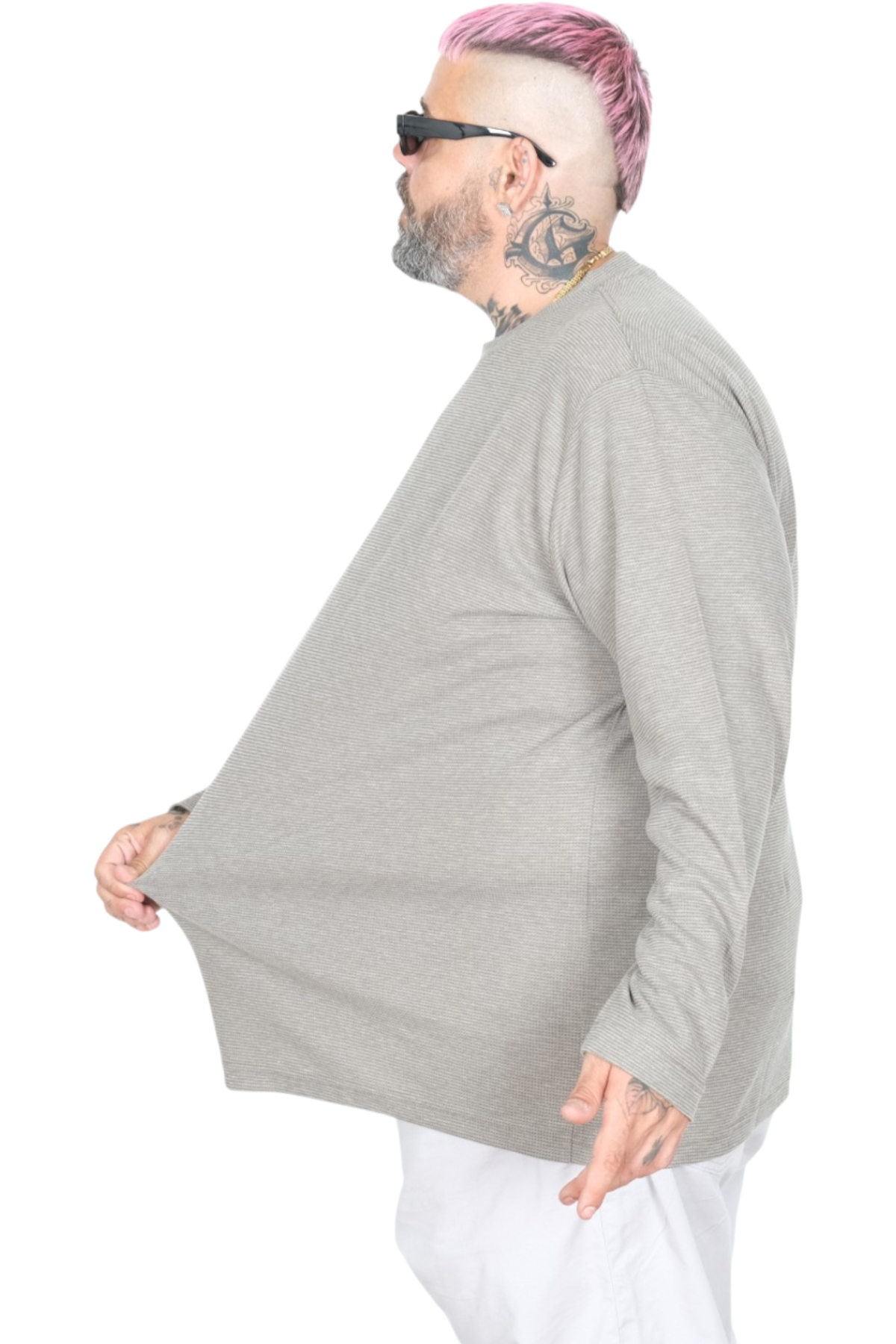 ModeXL Mode XL Büyük Beden Erkek Sweatshirt Bisiklet Yaka Uzun Kol WAFFLE 23460 Haki görsel 2