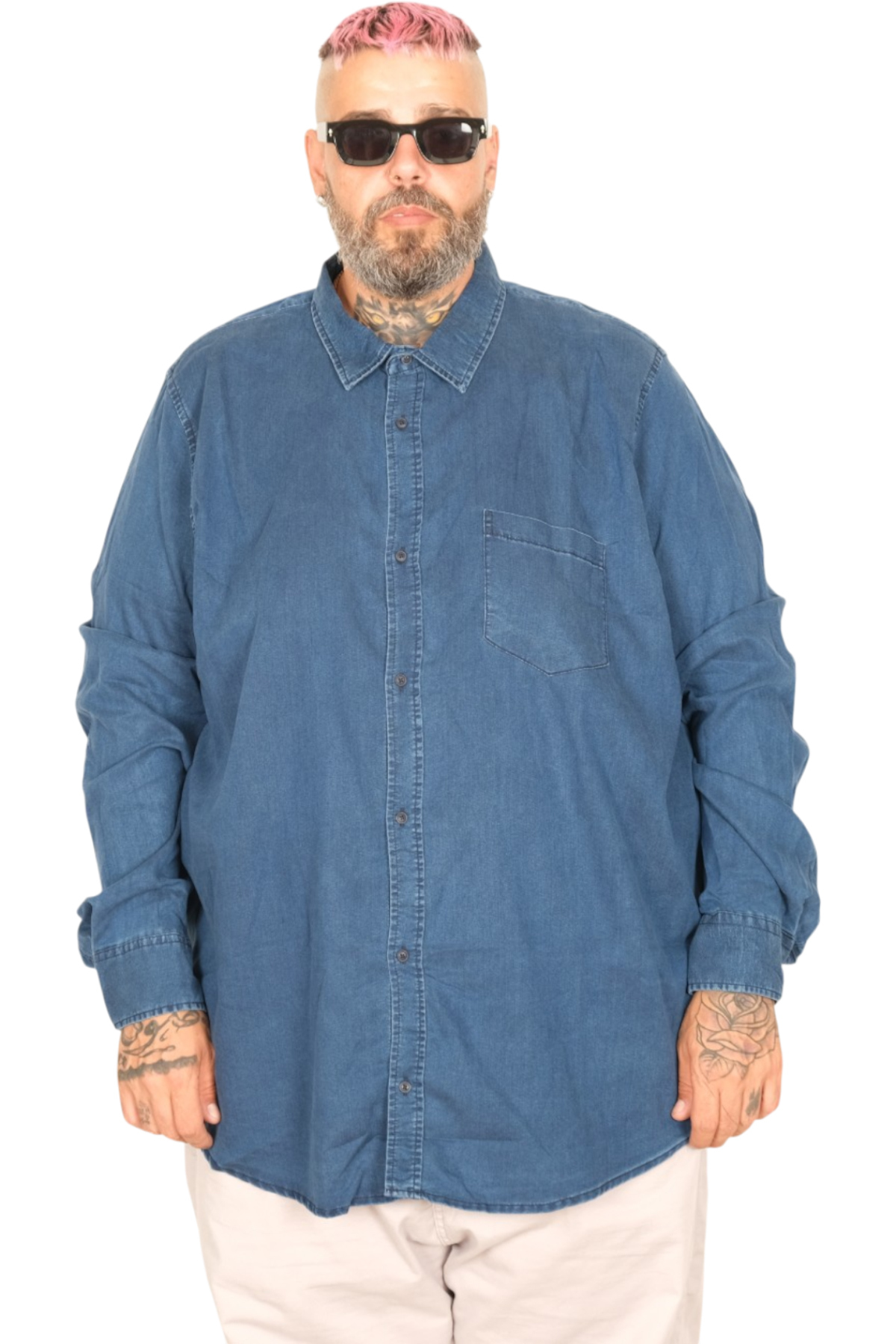 ModeXL Mode XL Büyük Beden Erkek Uzun Kol Kot Gömlek U24391 Lacivert