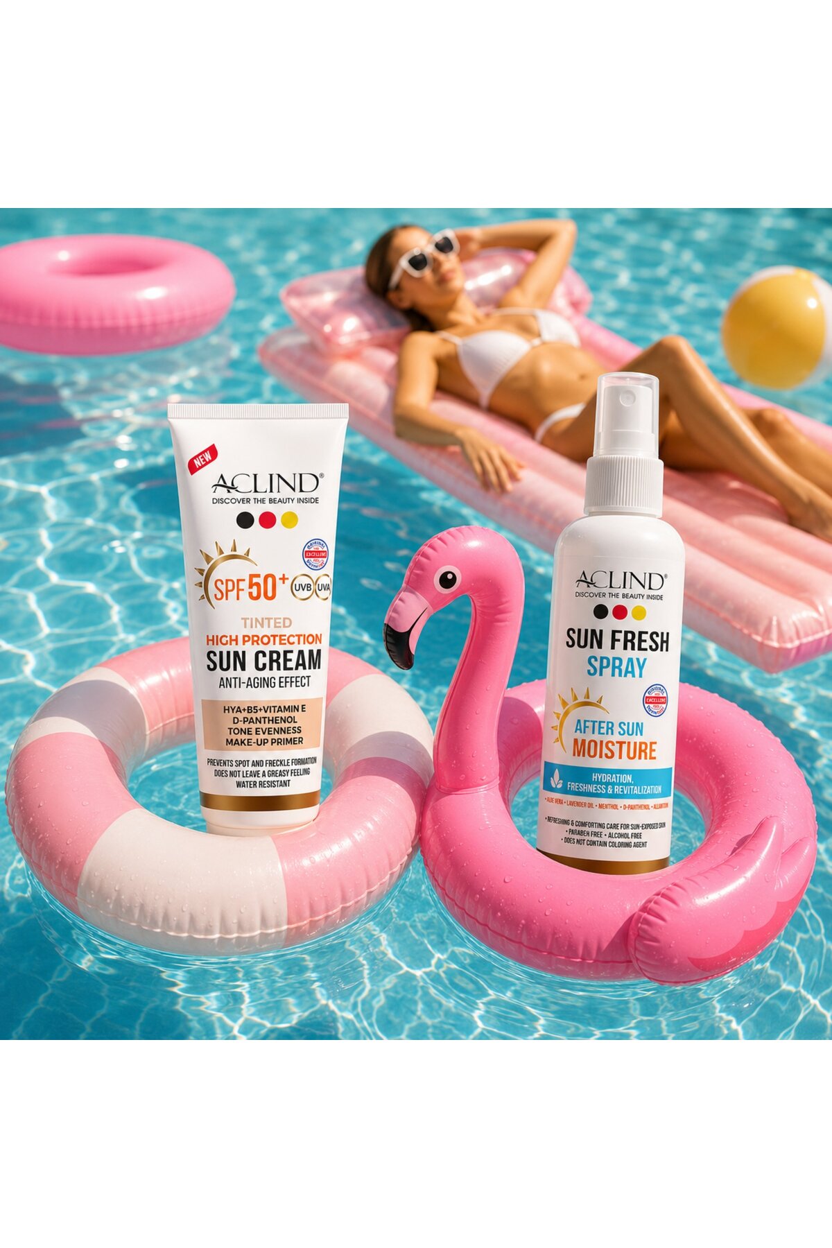SPF 50+ Renkli Güneş Kremi 50 ml + Güneş Sonrası Ferahlatıcı Sprey 100 ml Seti — renklisun — تصویر 5 از 6