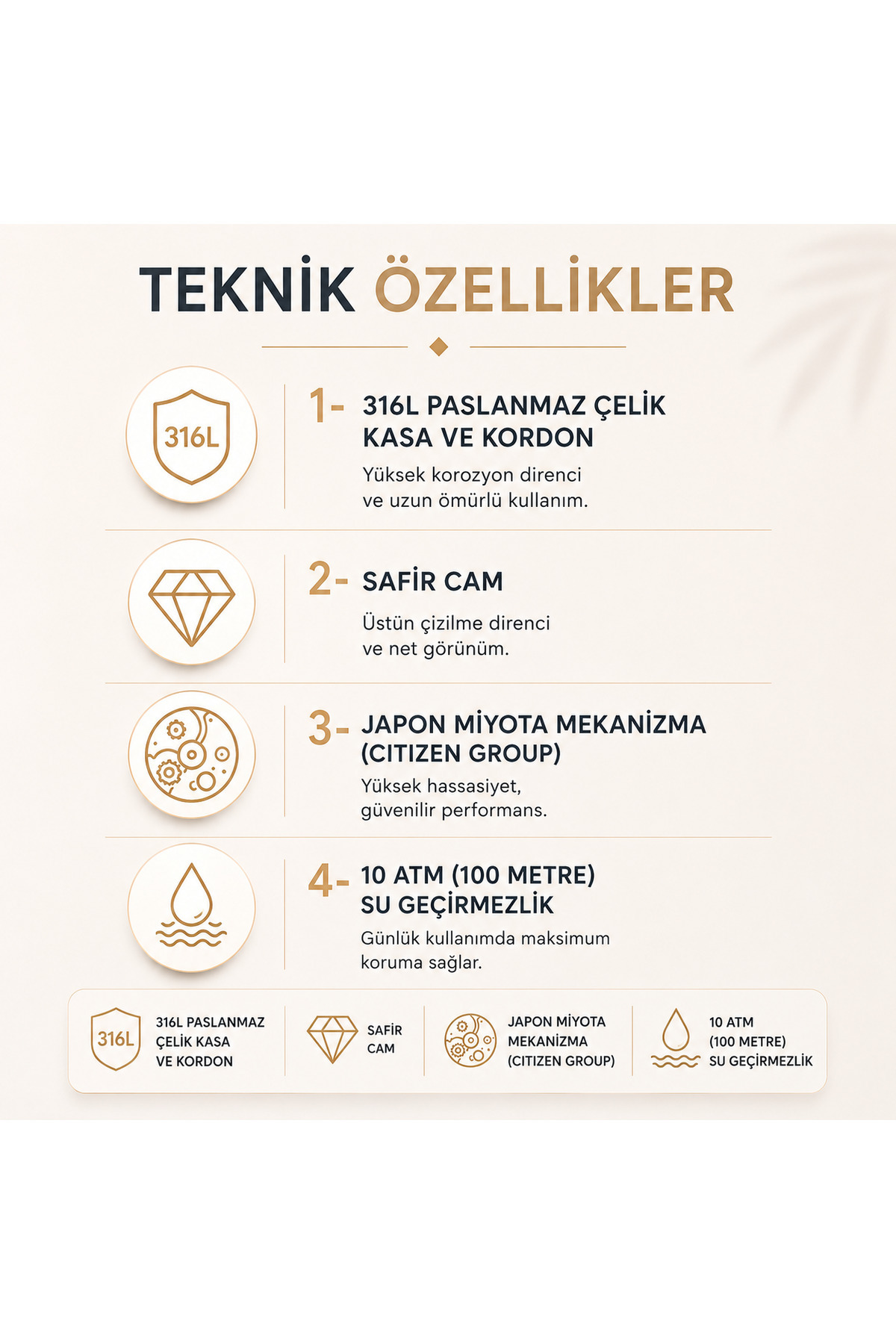 MURENO Safir Camlı Klasik Erkek Kol Saati 10 Atm, 316L Paslanmaz Çelik Kasa ve Kordon, Miyota (Citizen Group) Mekanizma V1