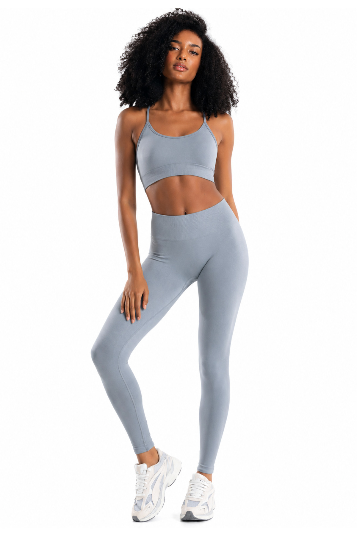 Women's Back Detailed Supported Seamless Sports Bra - Push Up Stretchy Seamless Leggings Set