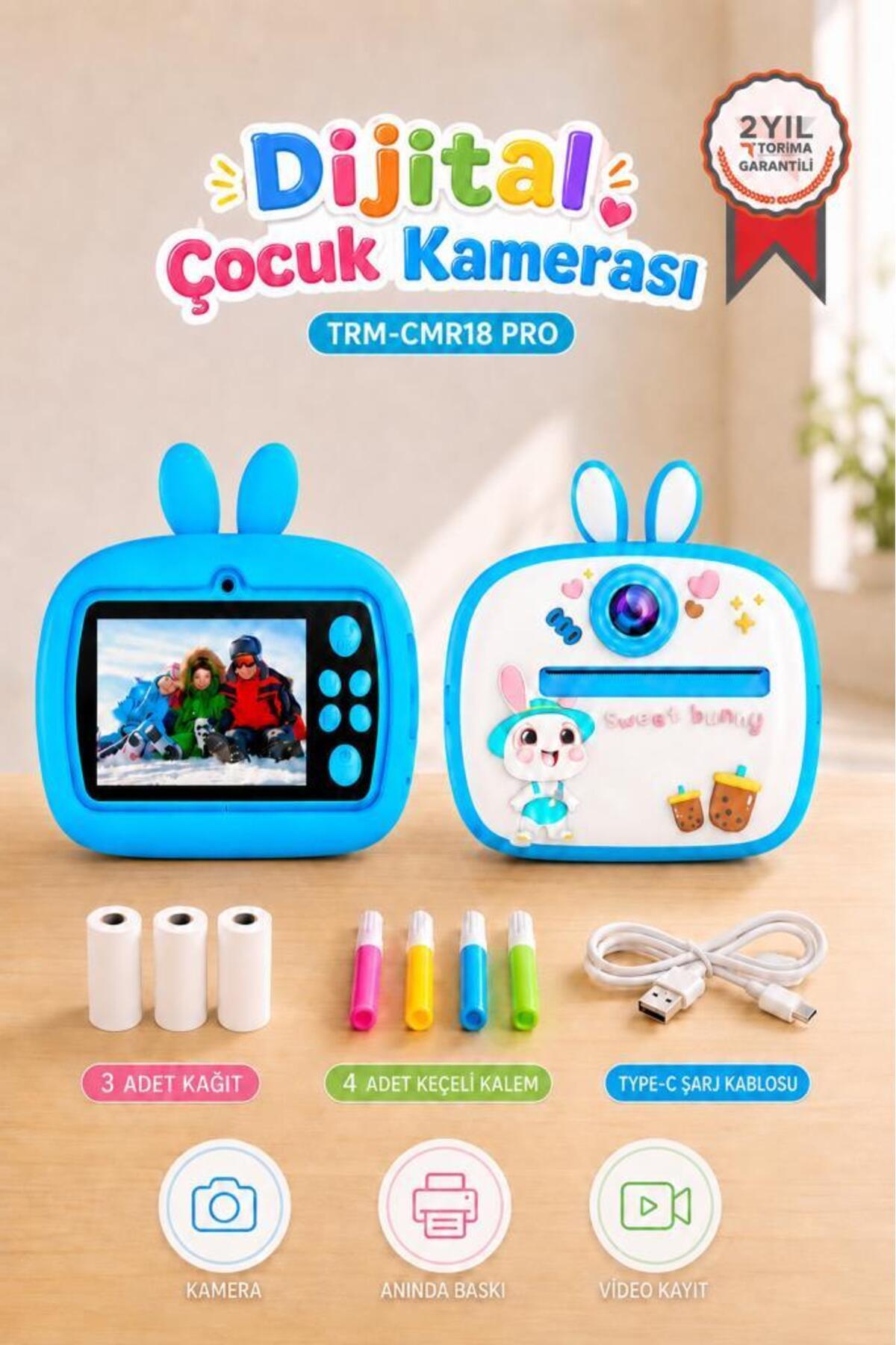 Digital Camera Kids Thermal Picture Paper Print Printer Camera Video Machine CMR18 Blue