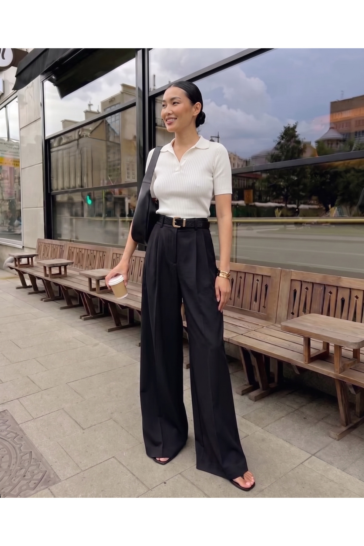 Women's Black Pleated Fabric High Waist Palazzo Pants