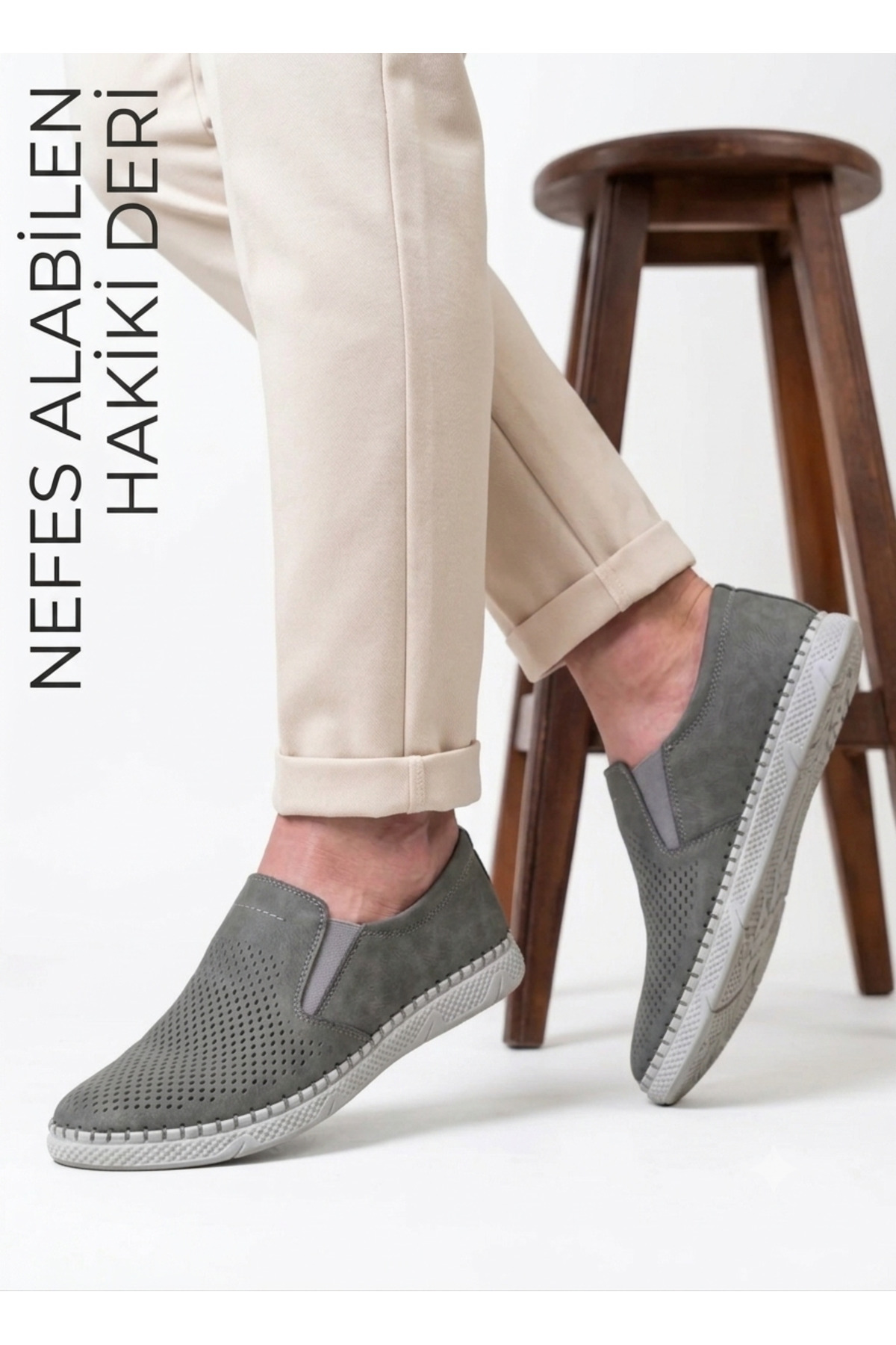 D&M DANİ&MARCA Erkek Hakiki Deri Ayakkabı, Günlük Ayakkabı, Yazlık Ayakkabı , Loafer Ayakkabı Füme Nubuk görsel 2