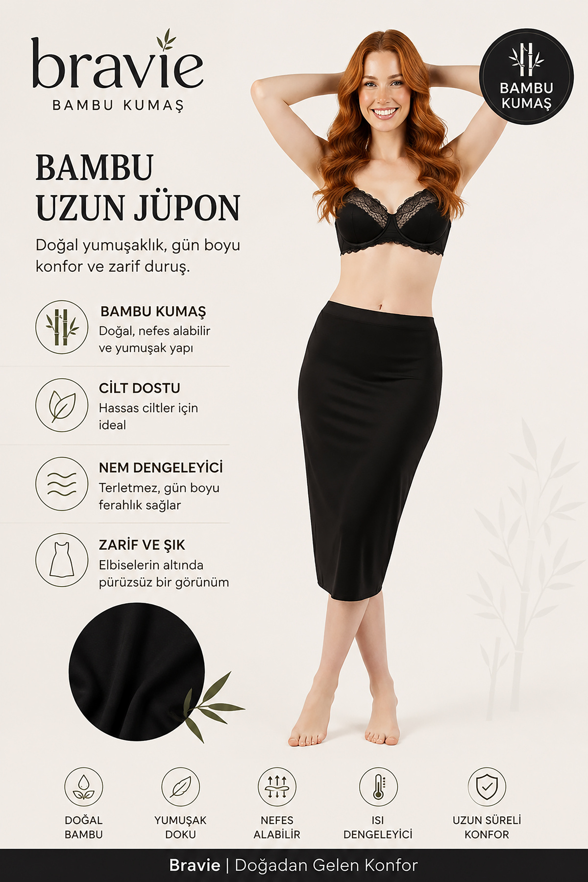 Women's Maxi Long Bamboo Petticoat – Lightweight, Breathable, Seamless Lining Skirt 303