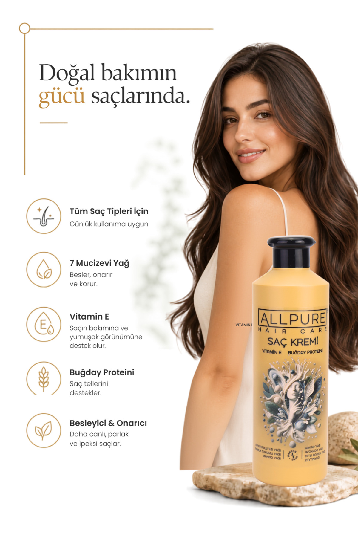 SAÇ KREMİ (500 ml 7 YAĞ ve E VİTAMİNİ İçeren Onarıcı Bakım-İpeksi Görünüm) — ALL-SK-01 — تصویر 4 از 8