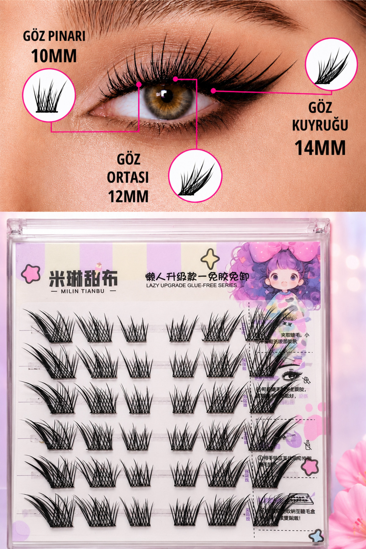 Yapıştırıcısız Kendinden Yapışkanlı Takma Kirpik/ Fox Eye Kısadan Uzu­na Gözü Çekik Gösteren Cat Eye Kirpik Paleti — ALR-GLUEEFREEFOXEYE001 — تصویر 3 از 9