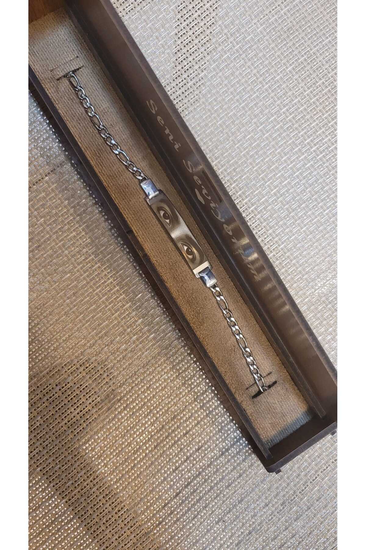 Steel Art Kuyumculuk Kişiye Özel Göz Resim Baskılı Paslanmaz Çelik Bileklik Sevgiliye Hediye görsel 4