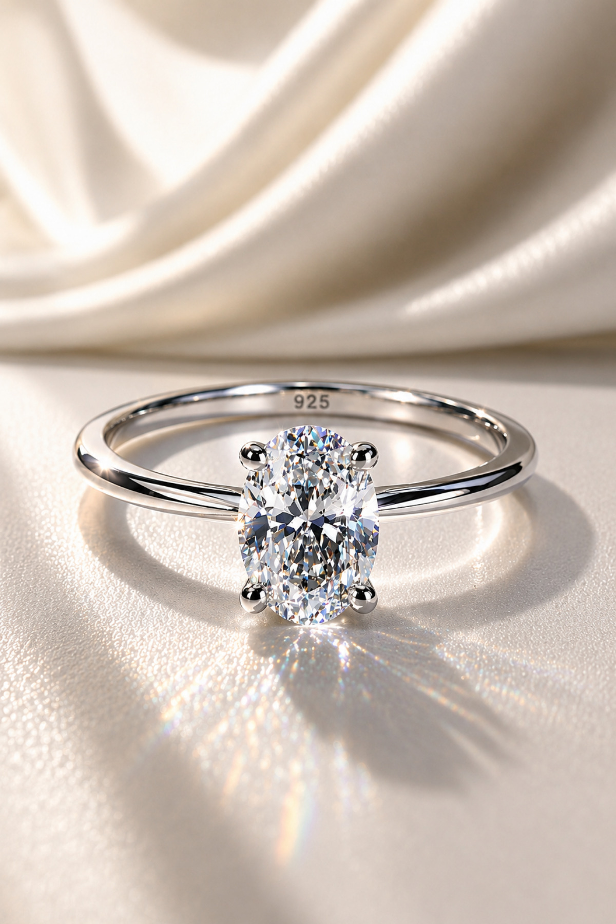KLAZOJEWELRY 925 Ayar Gümüş Üzeri Yüksek Kalite Rodyum Kaplama Oval Kesim Minimal Tektaş Yüzük görsel 4