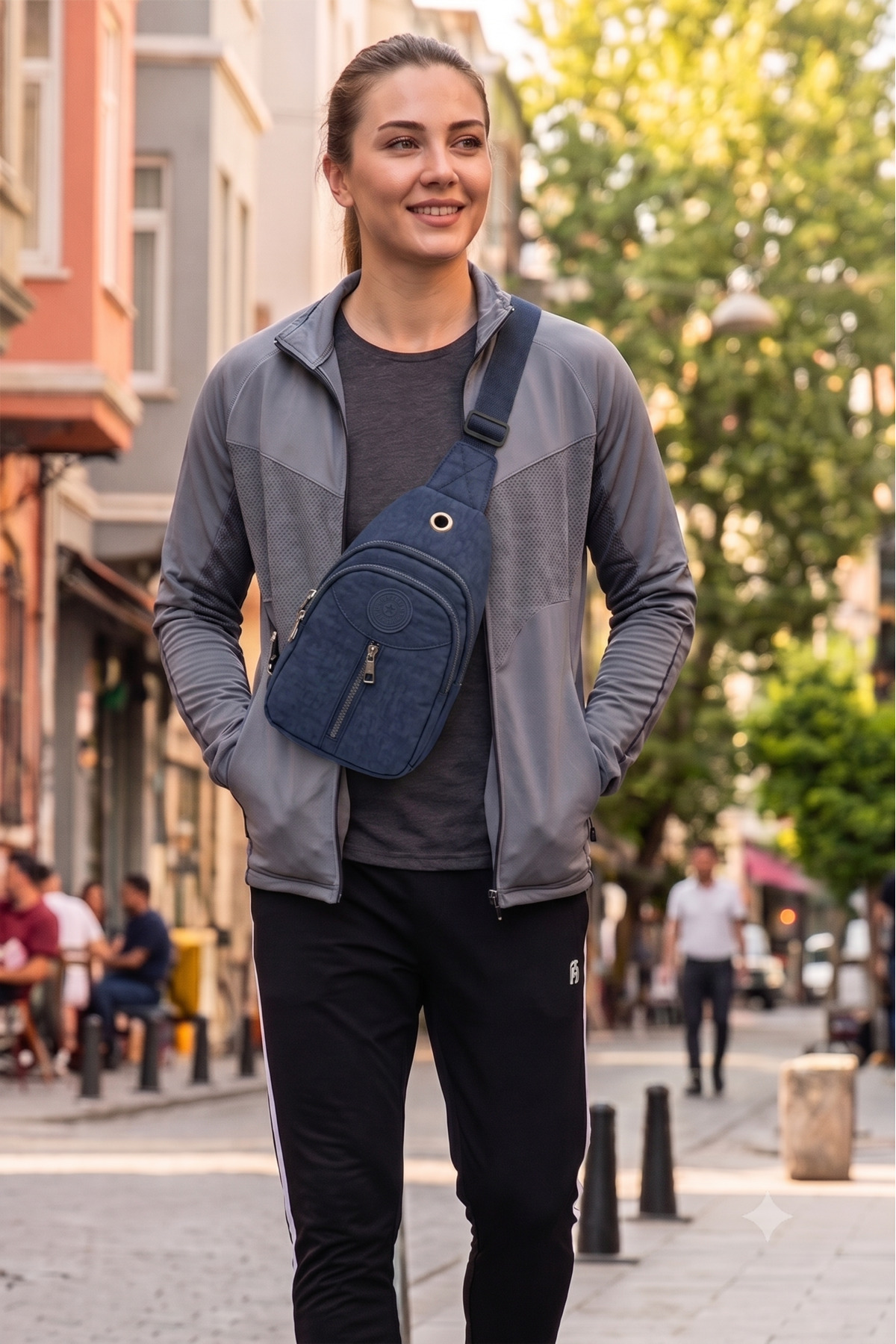 Luvenis Unisex Lacivert Krinkıl Body Bag Çapraz Omuz Ve Bel Çantası görsel 2