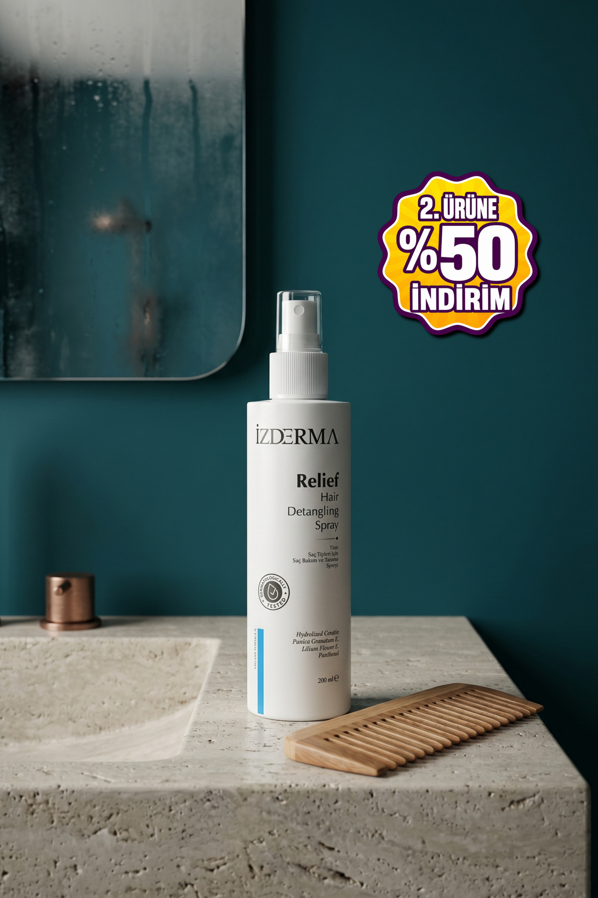 izderma Relief Hair Detangling Spray Hassas Saç Derisi İçin Kolay Tarama ve Bakım Spreyi 200 ml Durulama Gerektirmez Vegan — İZR00HR