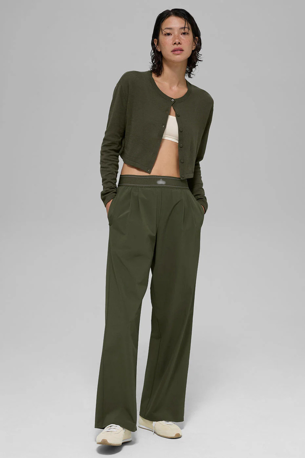 Generic Brands Khaki Green Color Elastic Waist Suit up Trousers