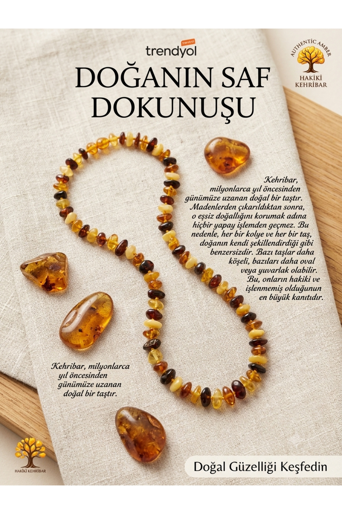 Damla Kehribar Market Yetişkin Kehribar Kolye Sertifikalı Orijinal görsel 5