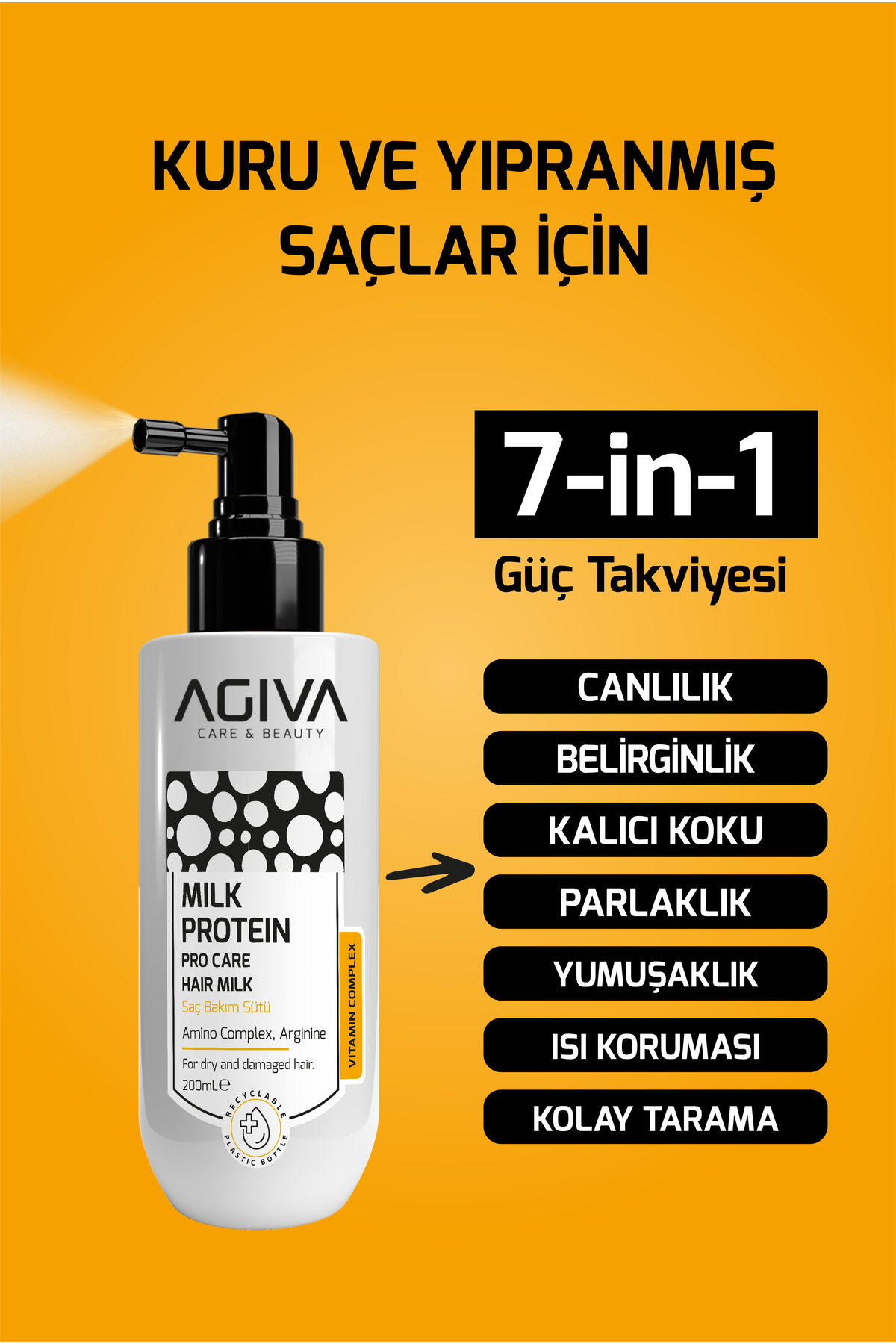 Milk Protein Saç Bakım Sütü – Kuru ve Yıpranmış Saçlar İçin Onarıcı Bakım 200 ml — 20055.3 — تصویر 3 از 7