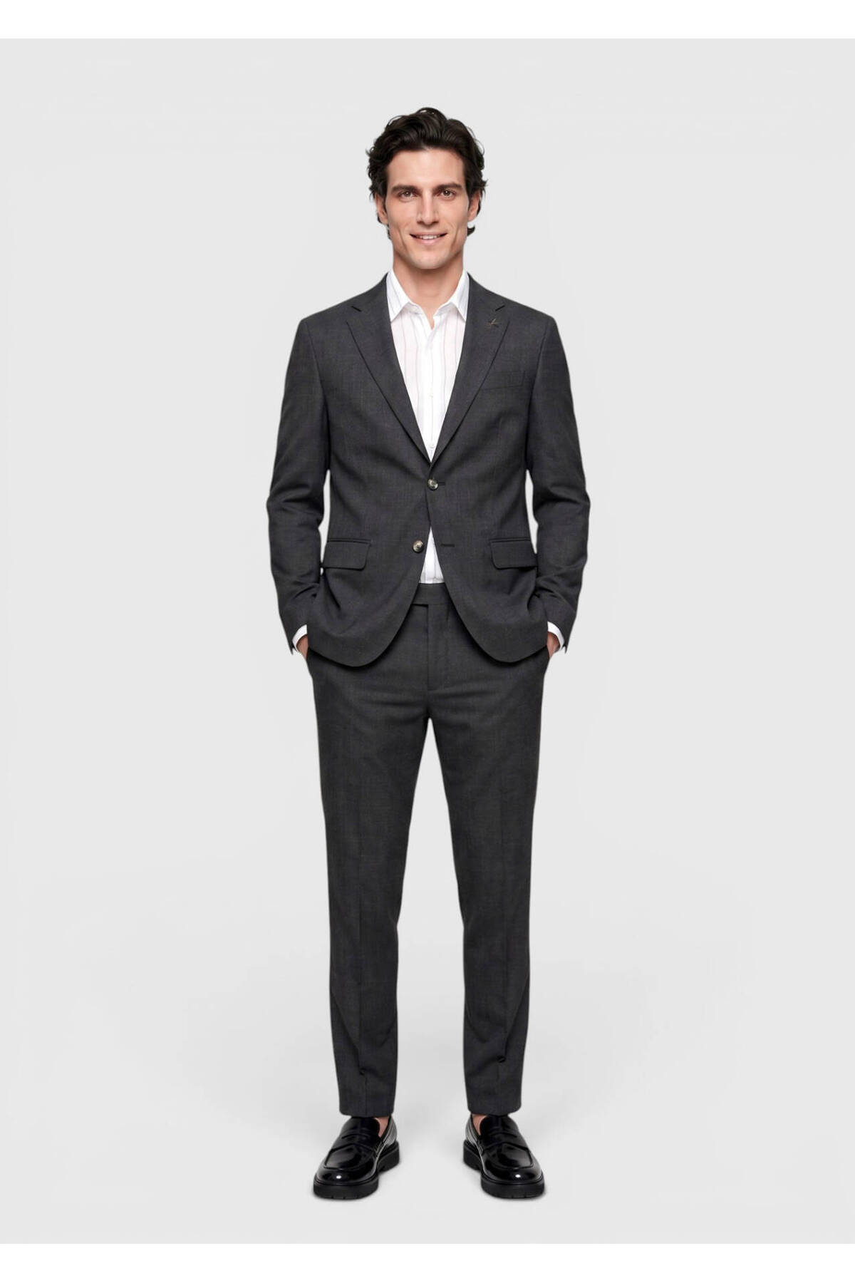 Ramsey Antrasit Kareli Zeroweight Slim Fit %100 Yün Takım Elbise görsel 4