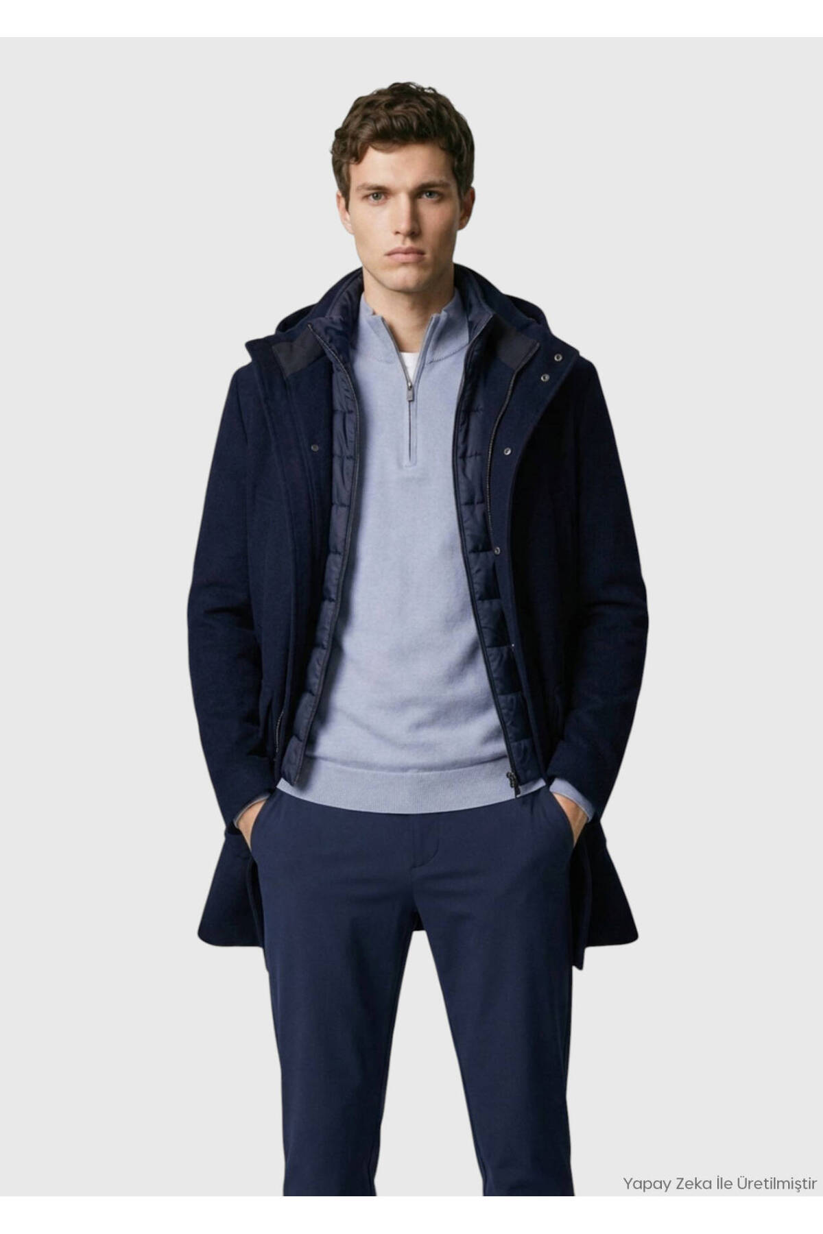 Ramsey Lacivert Regular Fit Kapüşonlu Casual Dokuma Kaban görsel 2
