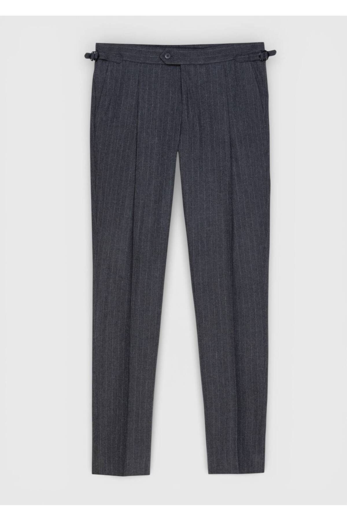 Antrasit Çizgili Dokuma Slim Fit Casual Yün Karışımlı Pantolon — رنگارنگ 10156996 — تصویر 5 از 6