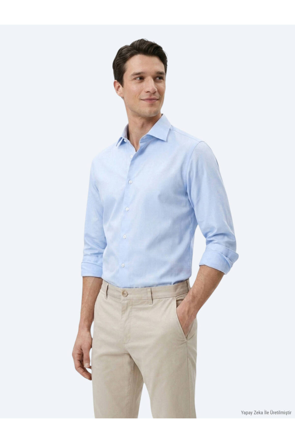 Kip Açık Mavi Çizgili Regular Fit Uzun Dokuma Casual Pamuk Karışımlı Gömlek