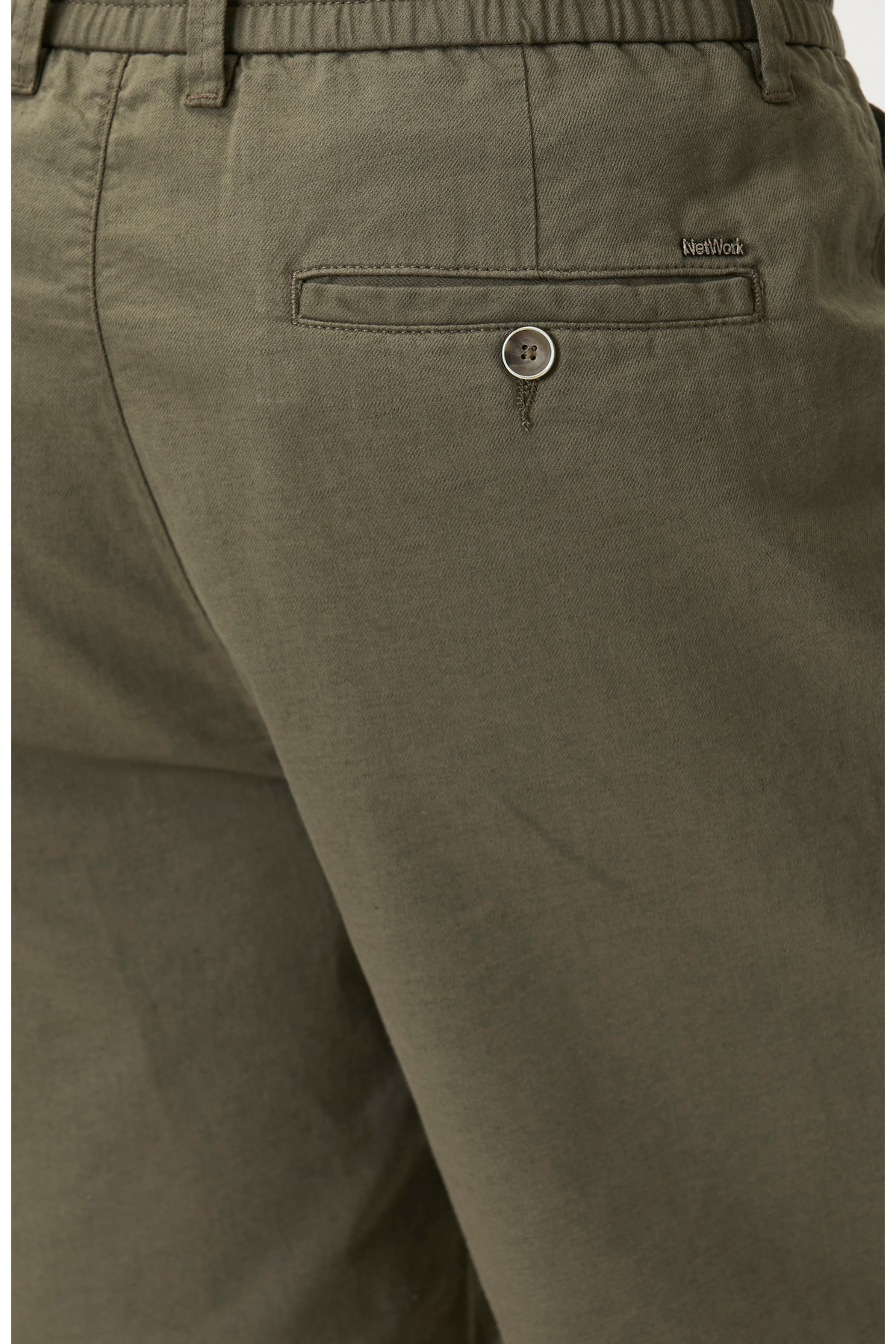 Network Slim Fit Haki Keten Karışımlı Dokuma Şort görsel 5