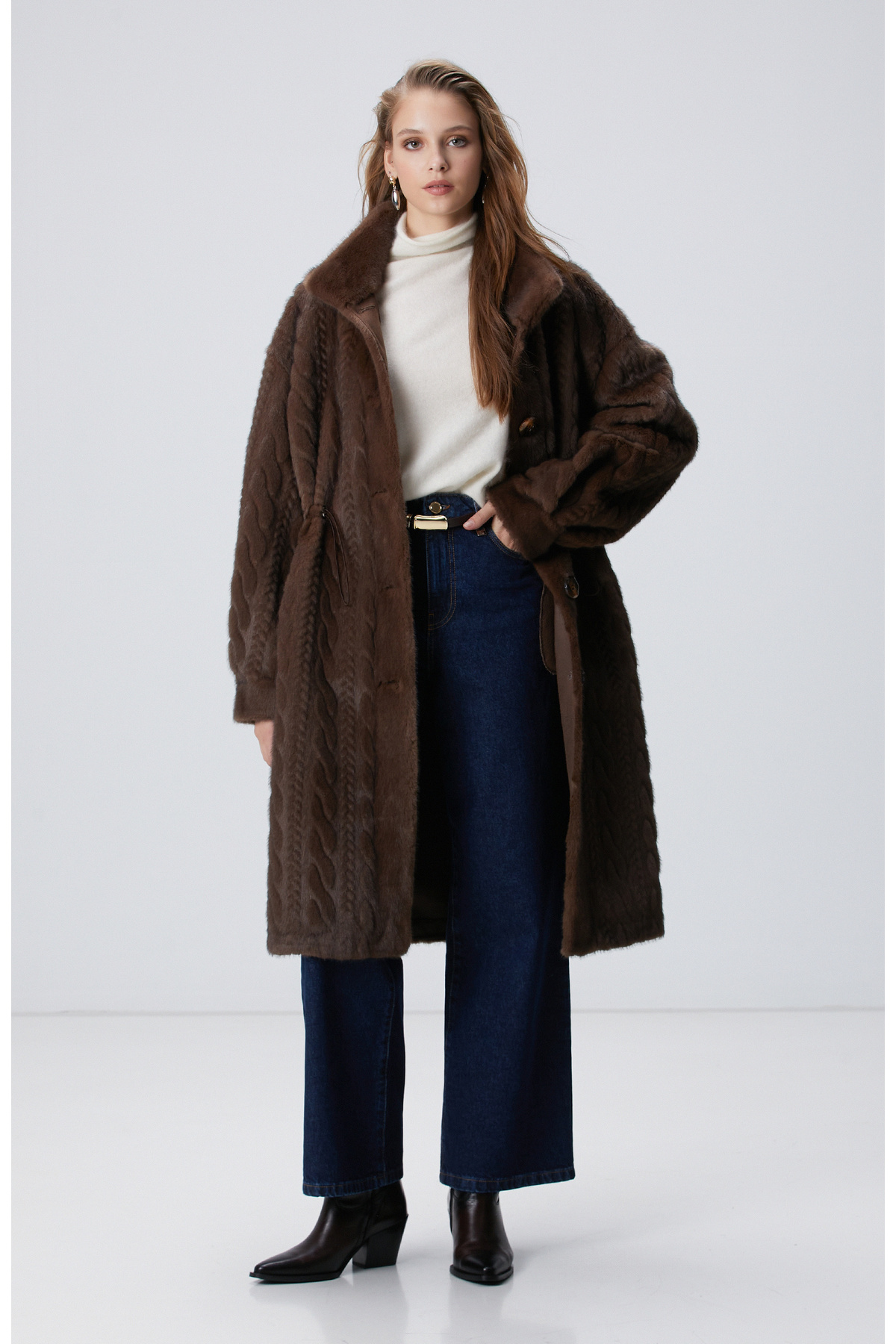 شلوار جین دمین کمر بلند سرمه‌ای تیره