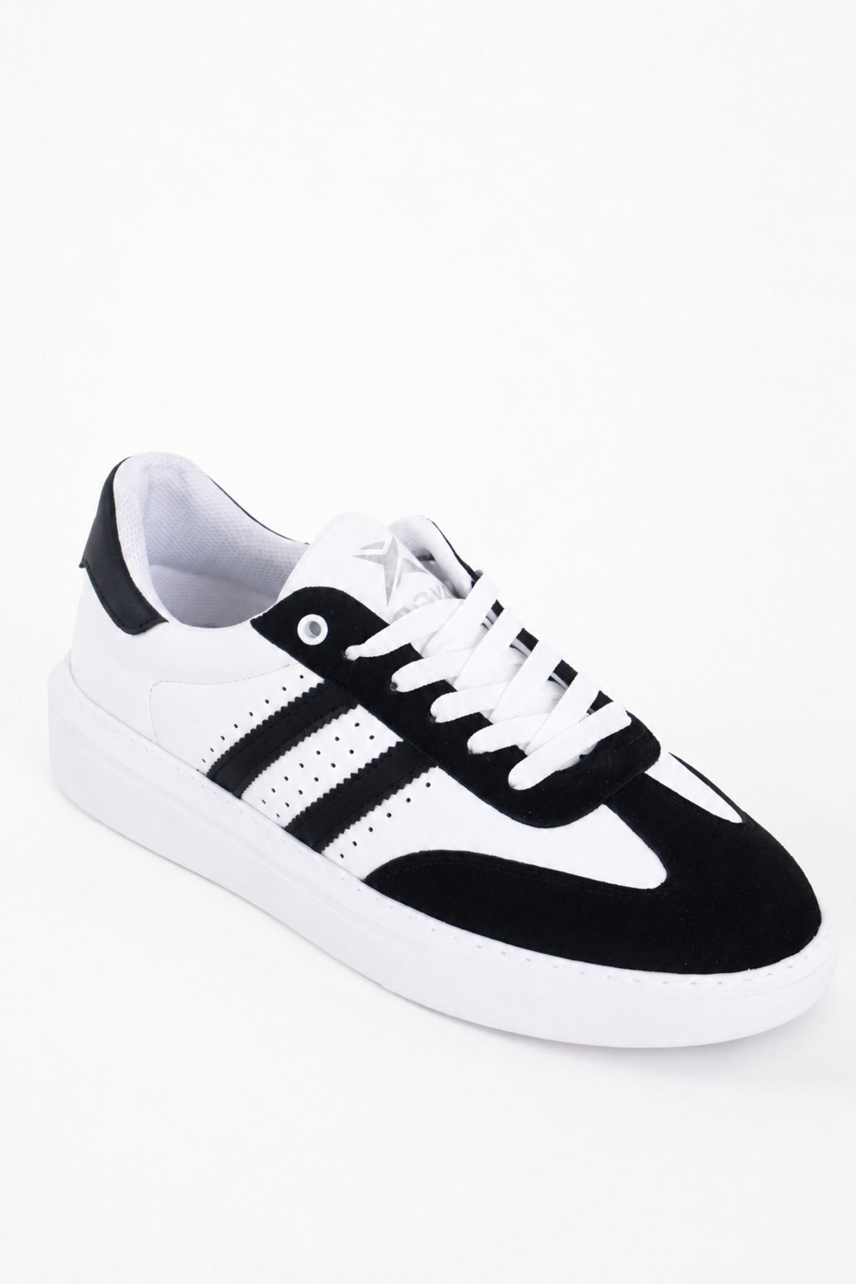 TROVIX Premium Siyah-Beyaz Erkek Sneaker, Suni Deri & Süet, Beyaz EVA Taban görsel 3
