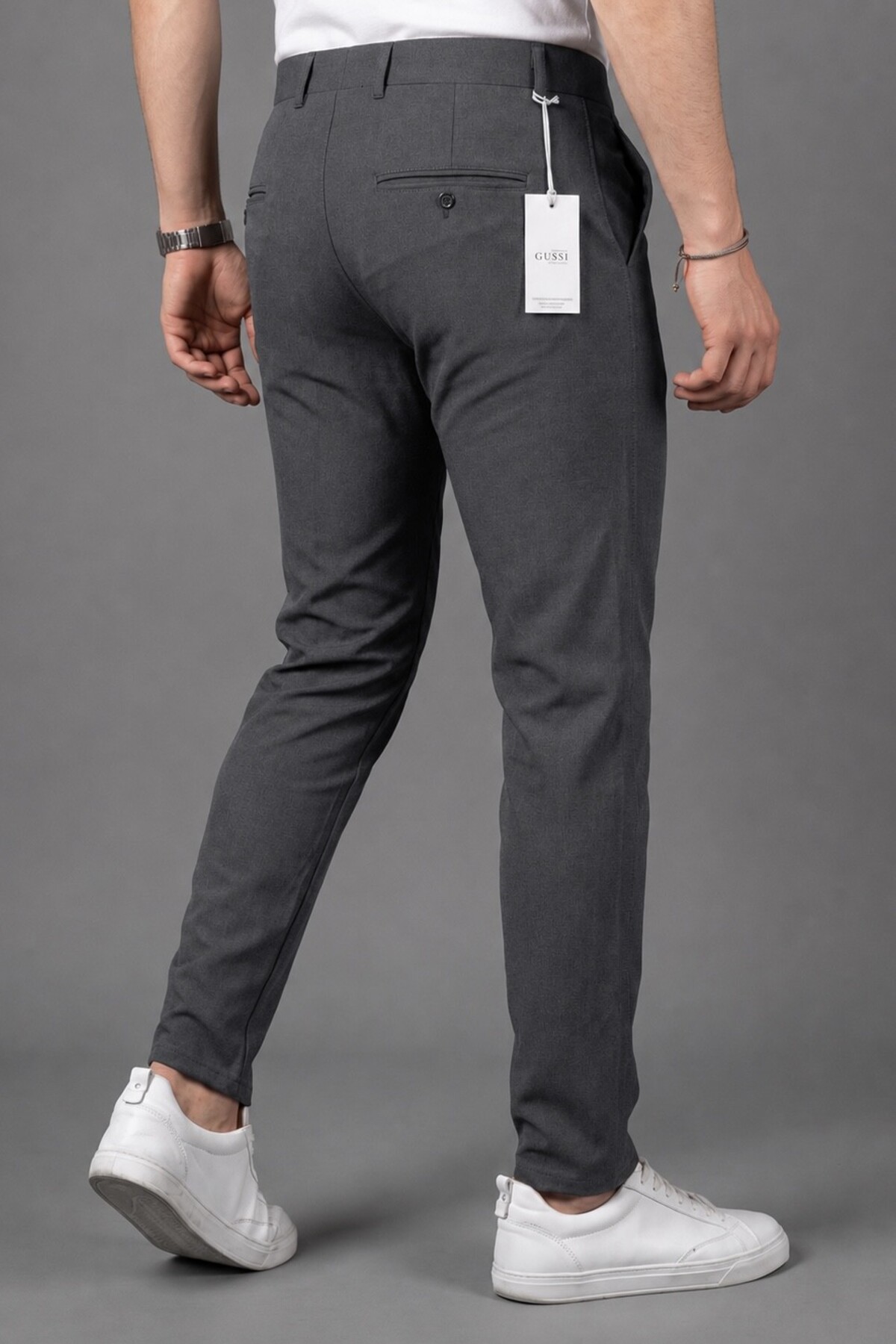 Erkek Füme Renk Kaliteli Esnek Likralı Slim Fit Kumaş Pantolon — خاکستری KUMAŞ-SLİM — تصویر 5 از 5