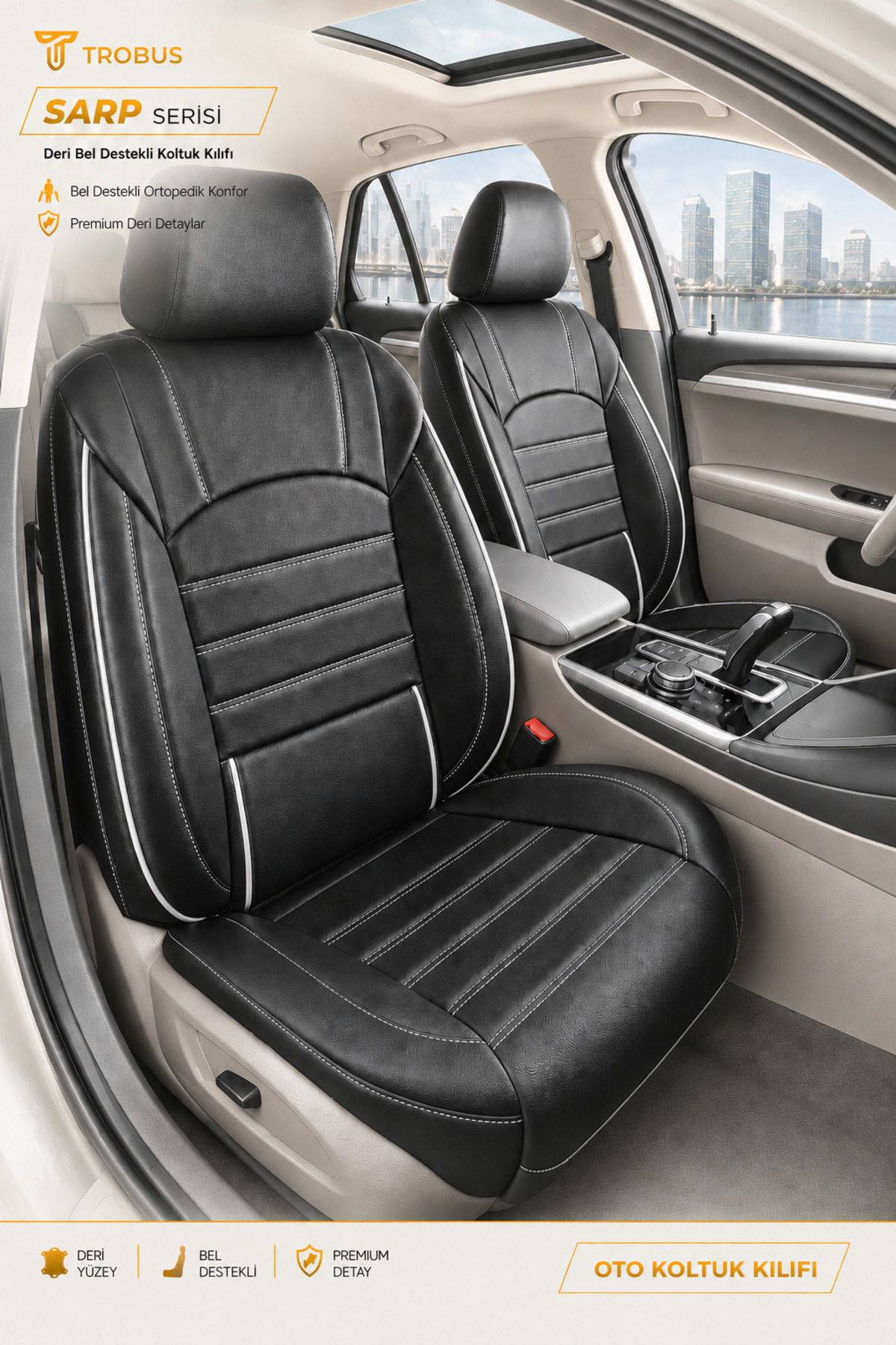 Volkswagen Polo 2018 Ve Sonrası Hatchback – Ticari Araç 2+1 Uyumlu Vira GrindSport Koltuk Kılıfı – Bej Siyah, Kolay Montaj — alternatif görsel